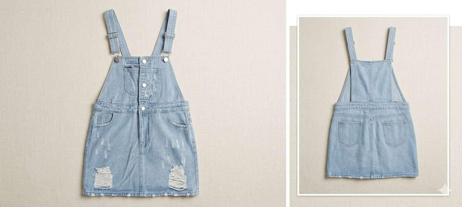 Jardinera de mezclilla desgastada