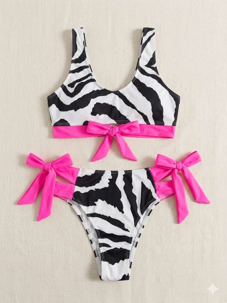 Bikini estampado cebra y rosas