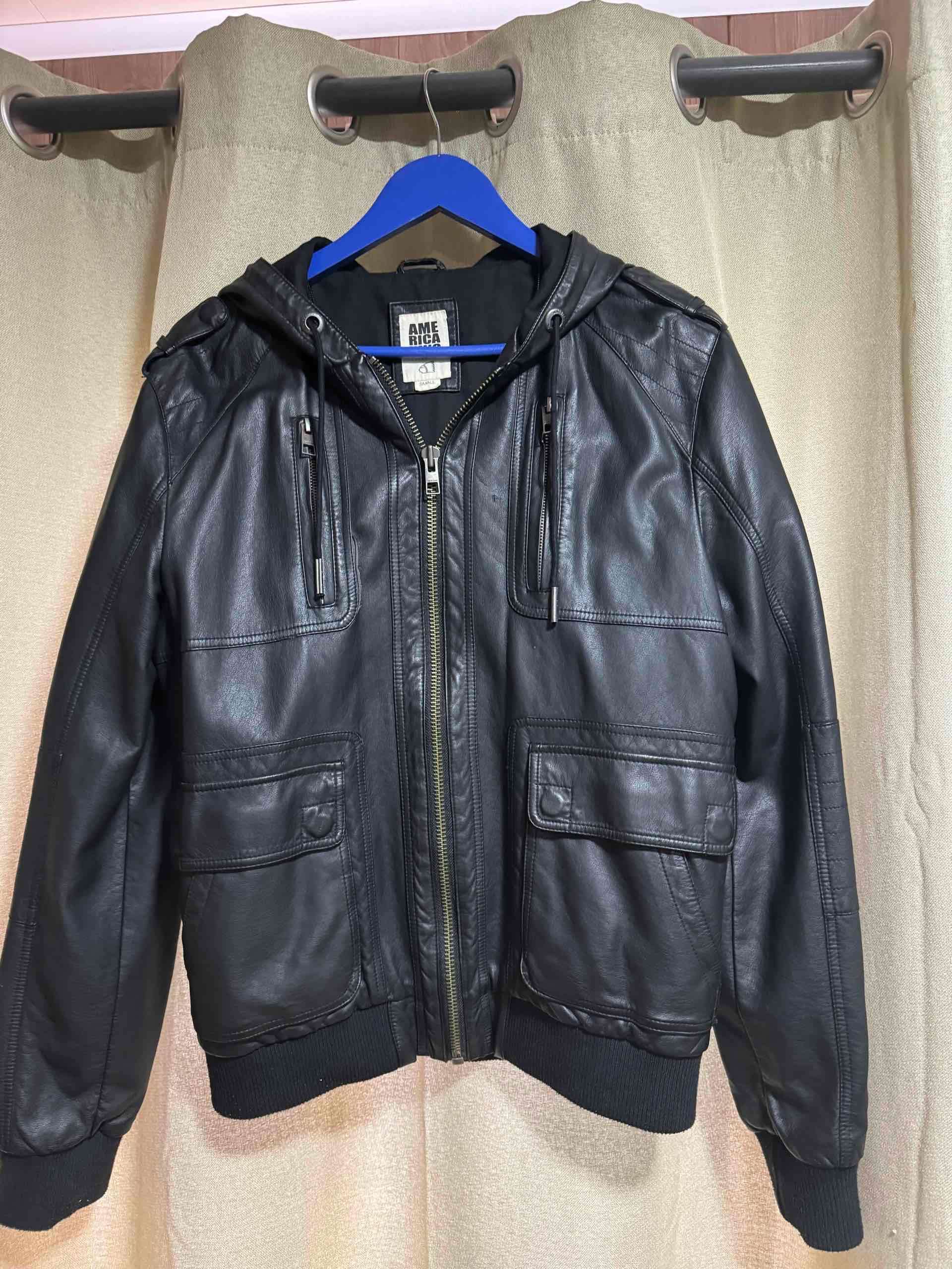 Chaqueta Americanino Negra Cuero Hombre - miniatura 2