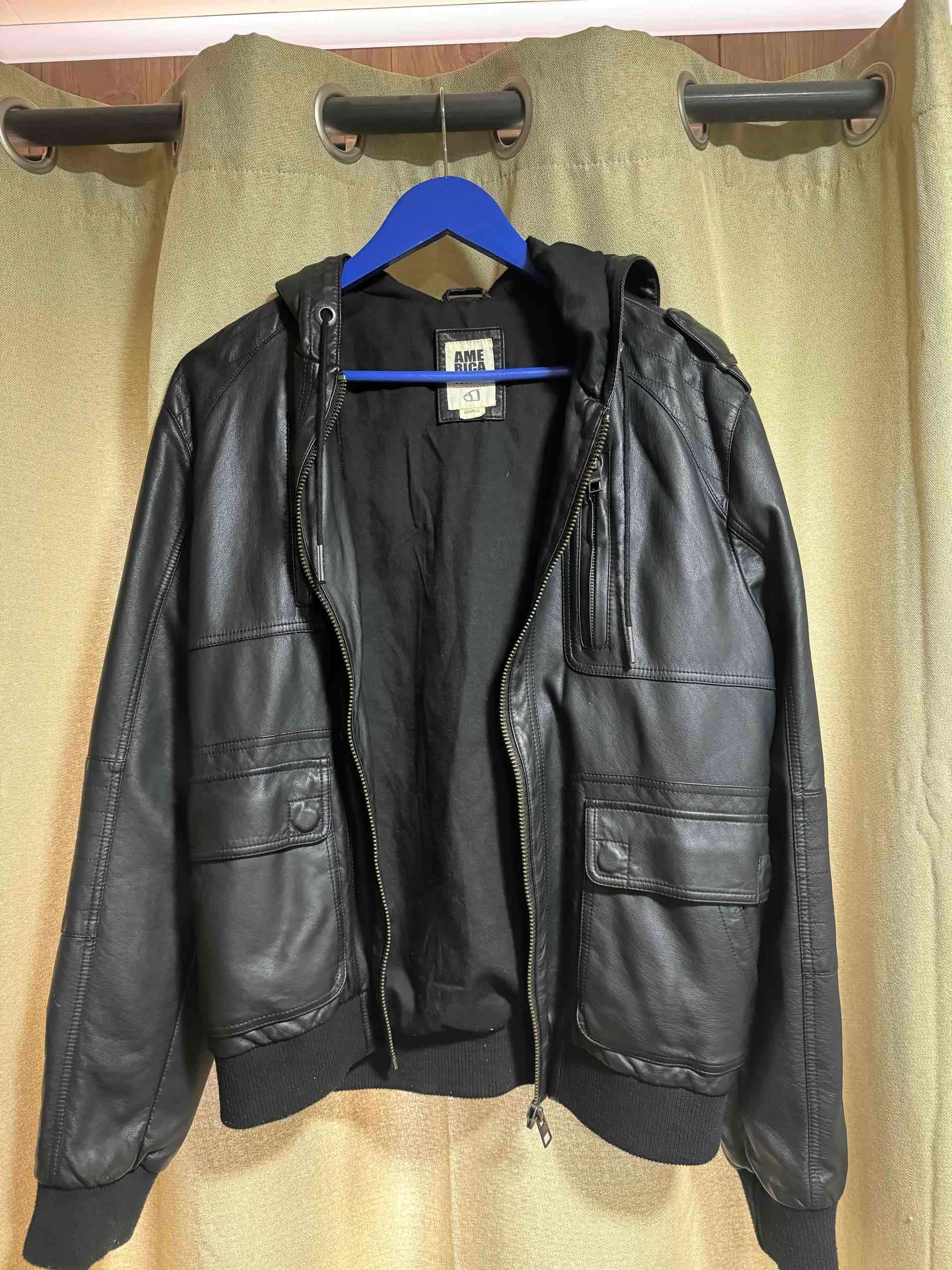 Chaqueta Americanino Negra Cuero Hombre - miniatura 3