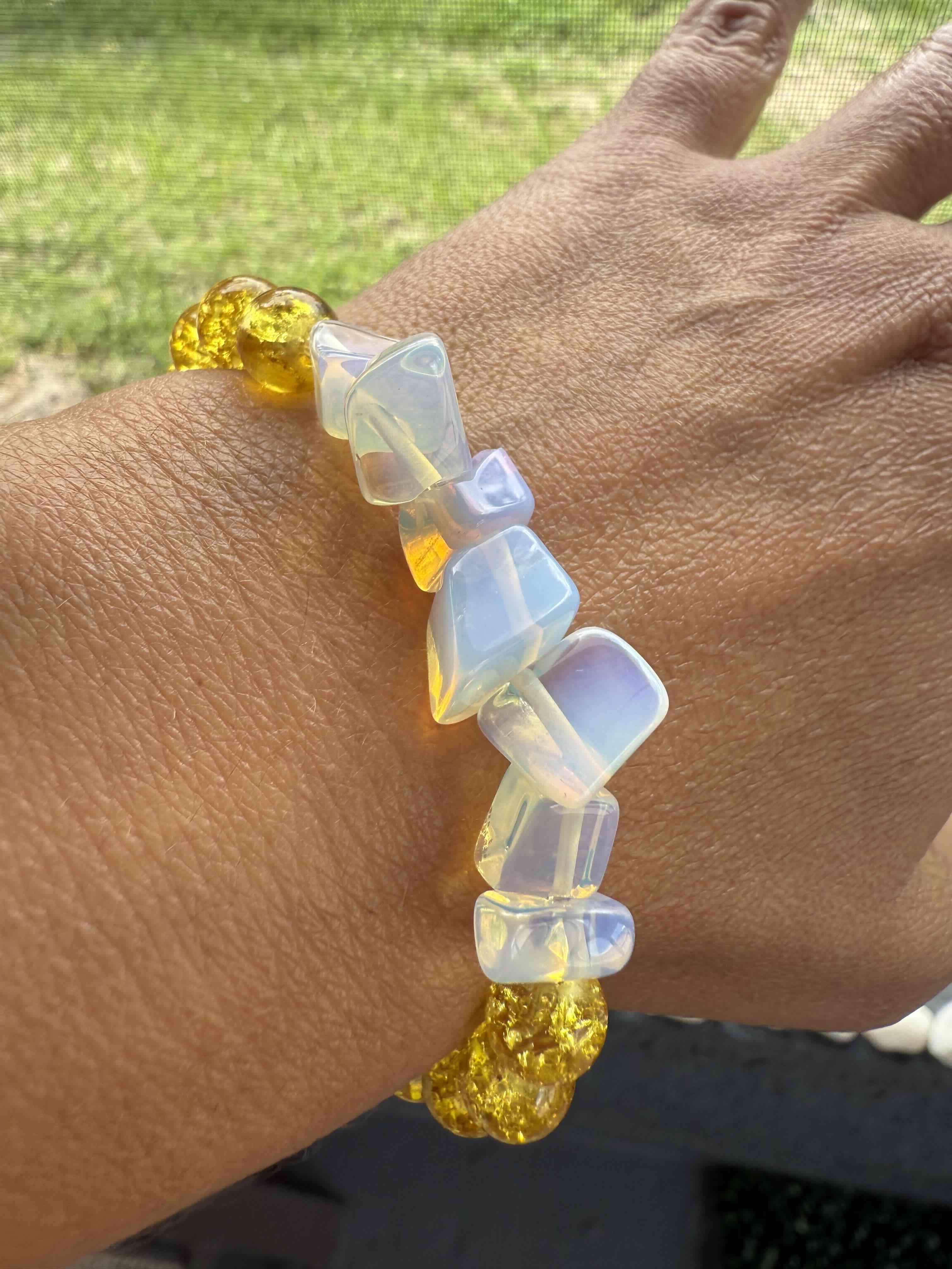 Pulsera de cuentas amarillas piedra luna - miniatura 6