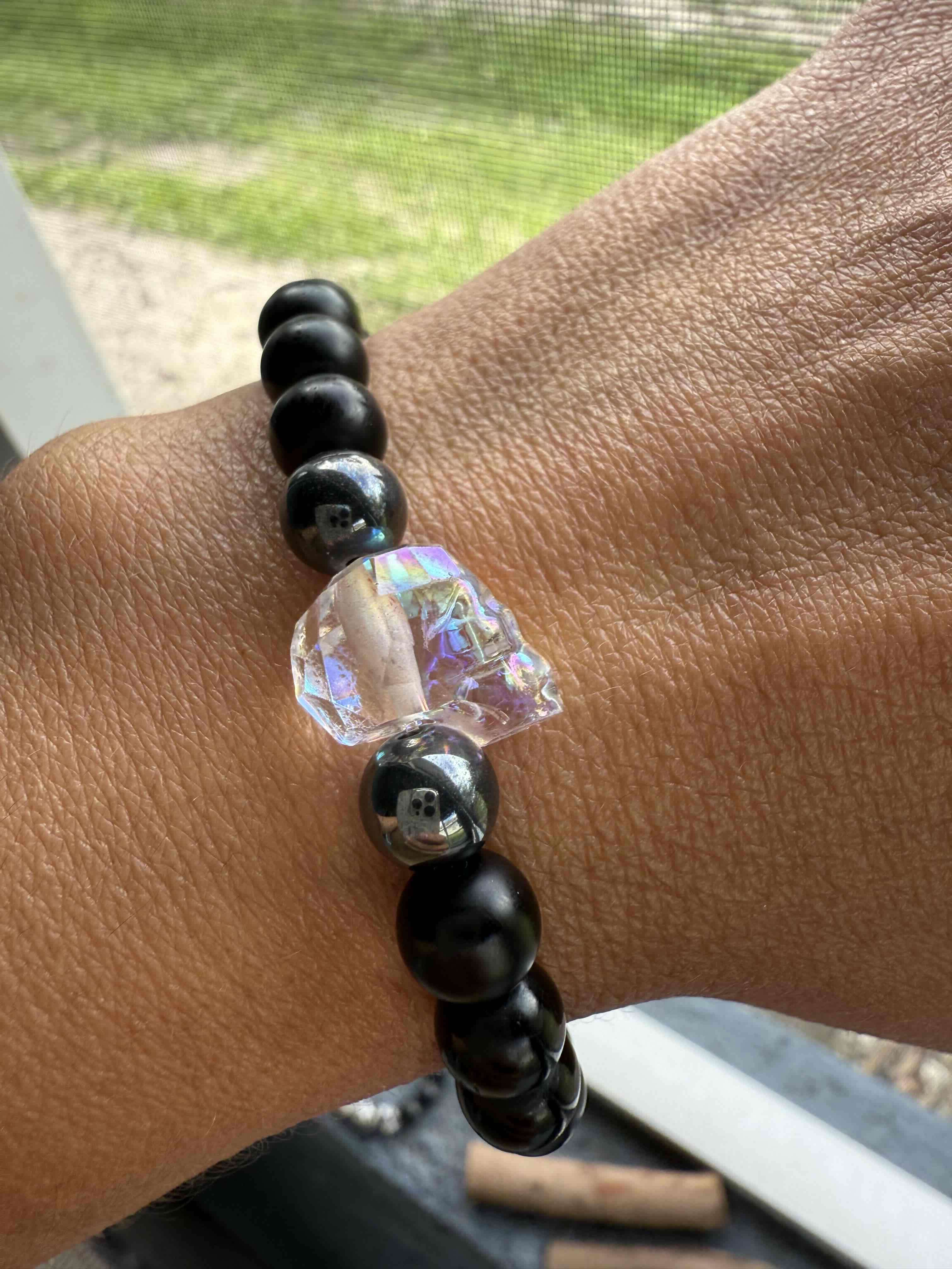 Pulsera de cuentas negras con cristal swaroski - miniatura 5