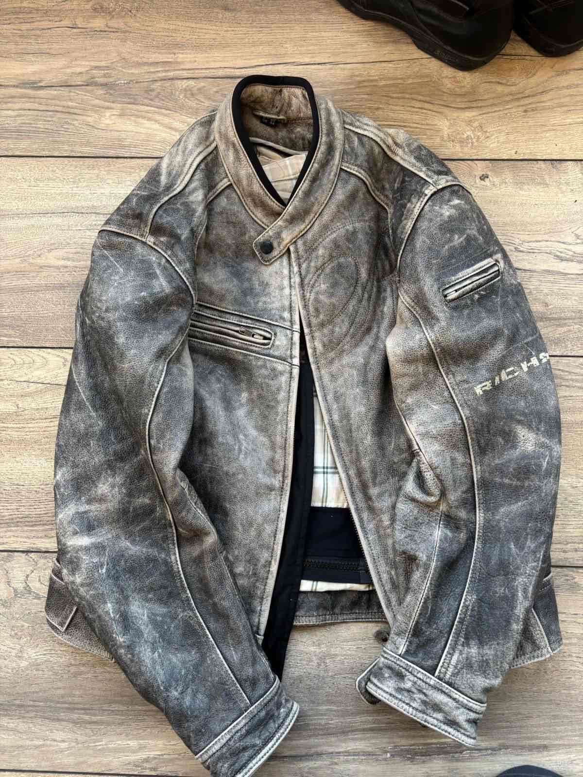 Chaqueta RICHA Normandía  de cuero moto desgastada - miniatura 1