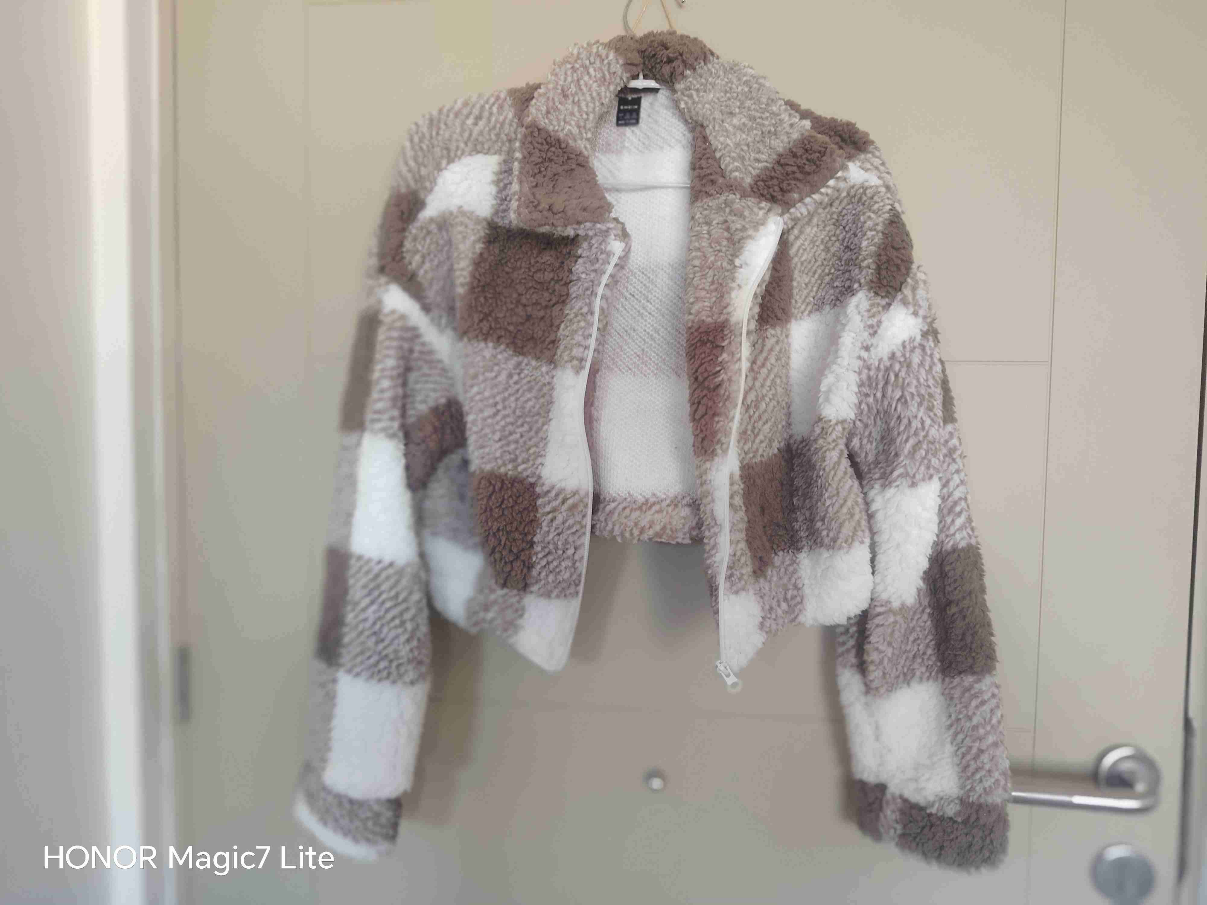 Chaqueta larga a cuadros beige - 3
