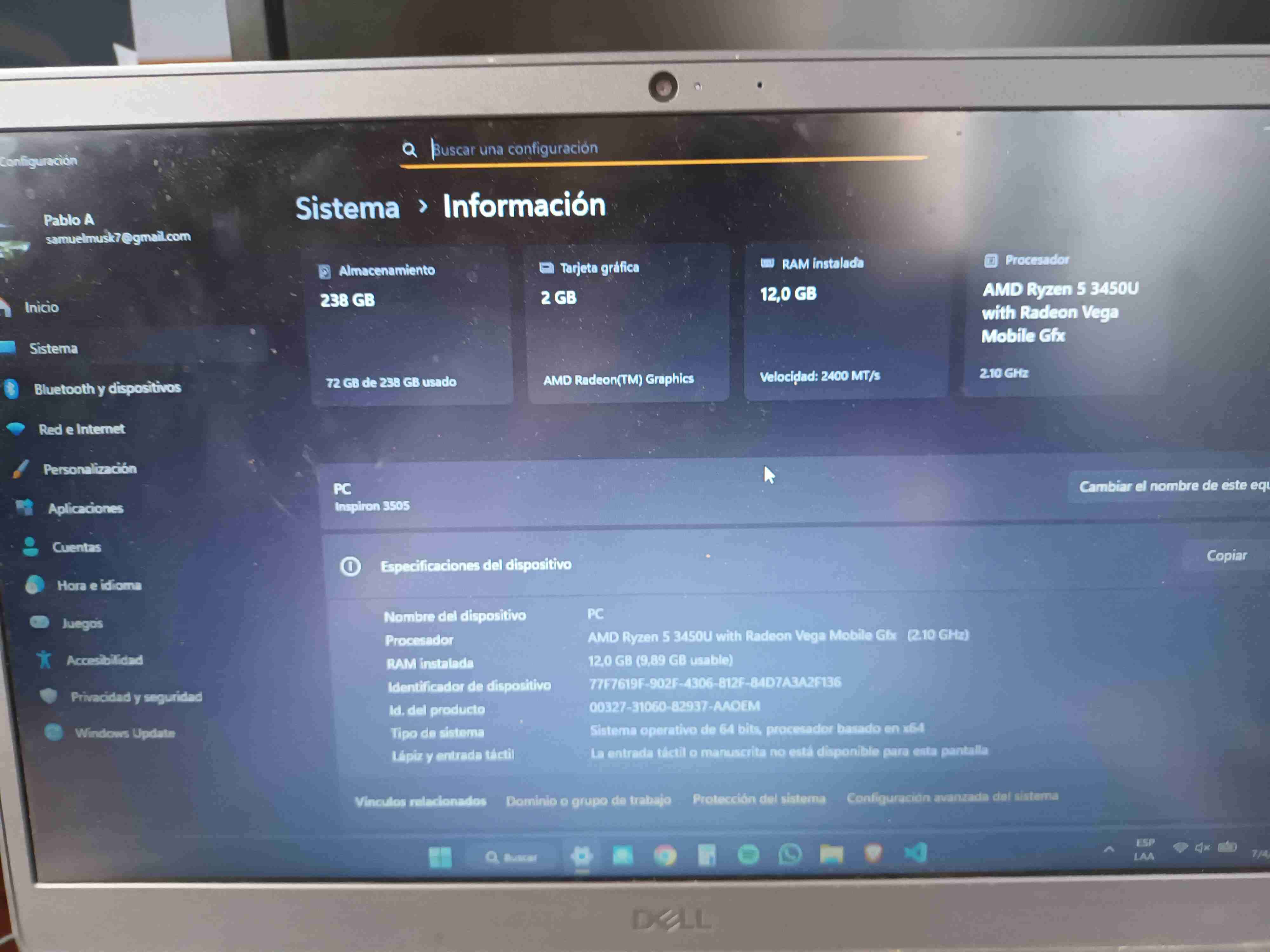 Notebook Dell 3505 - miniatura 2