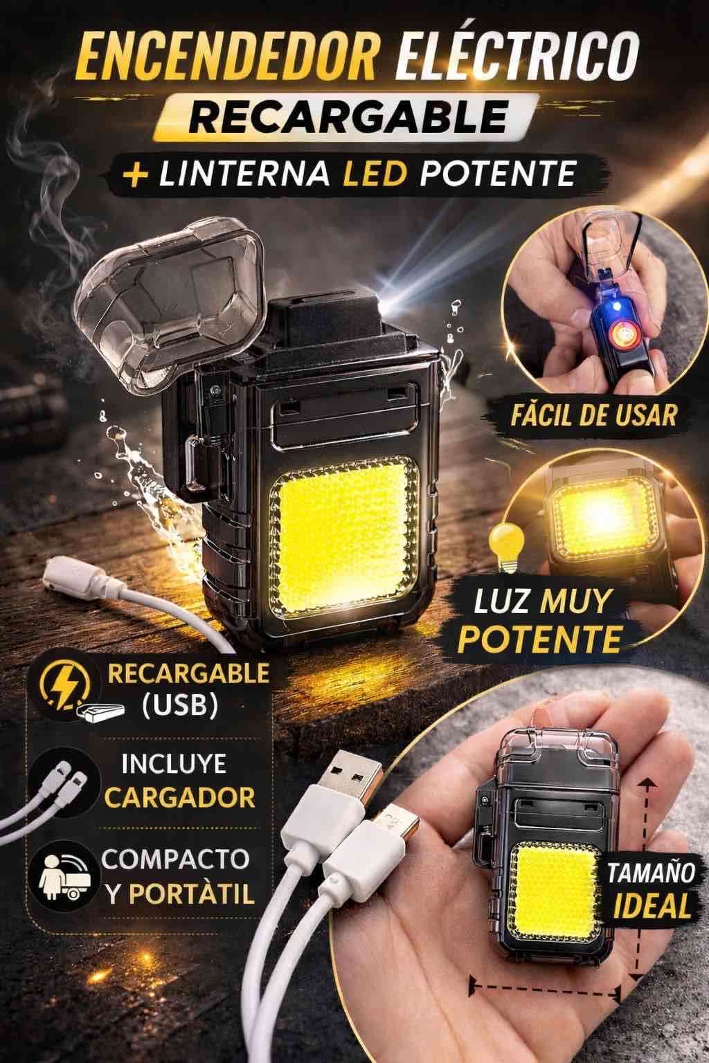 Encendedor eléctrico recargable con luz LED