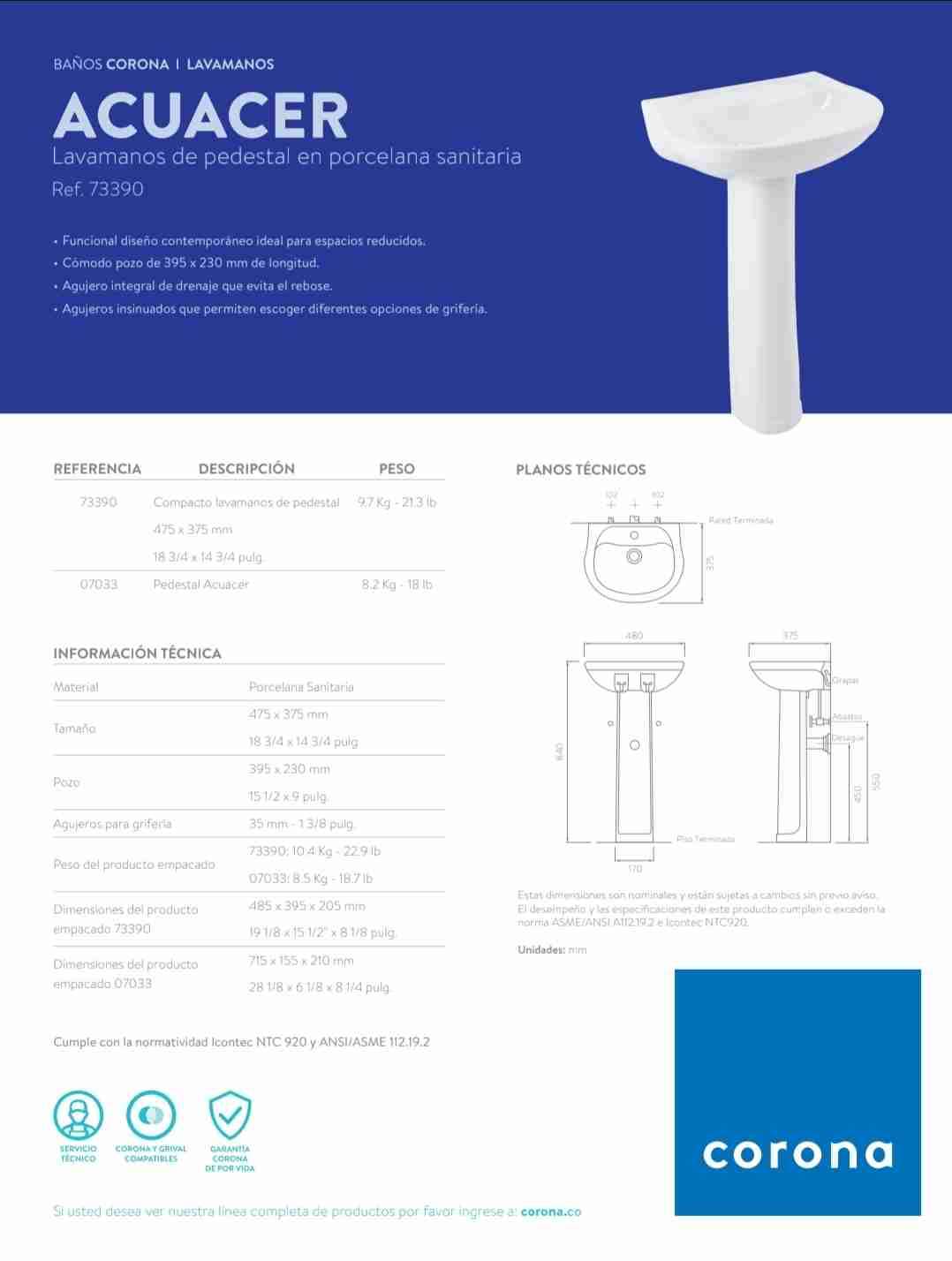 Lavamanos pedestal blanco - miniatura 2