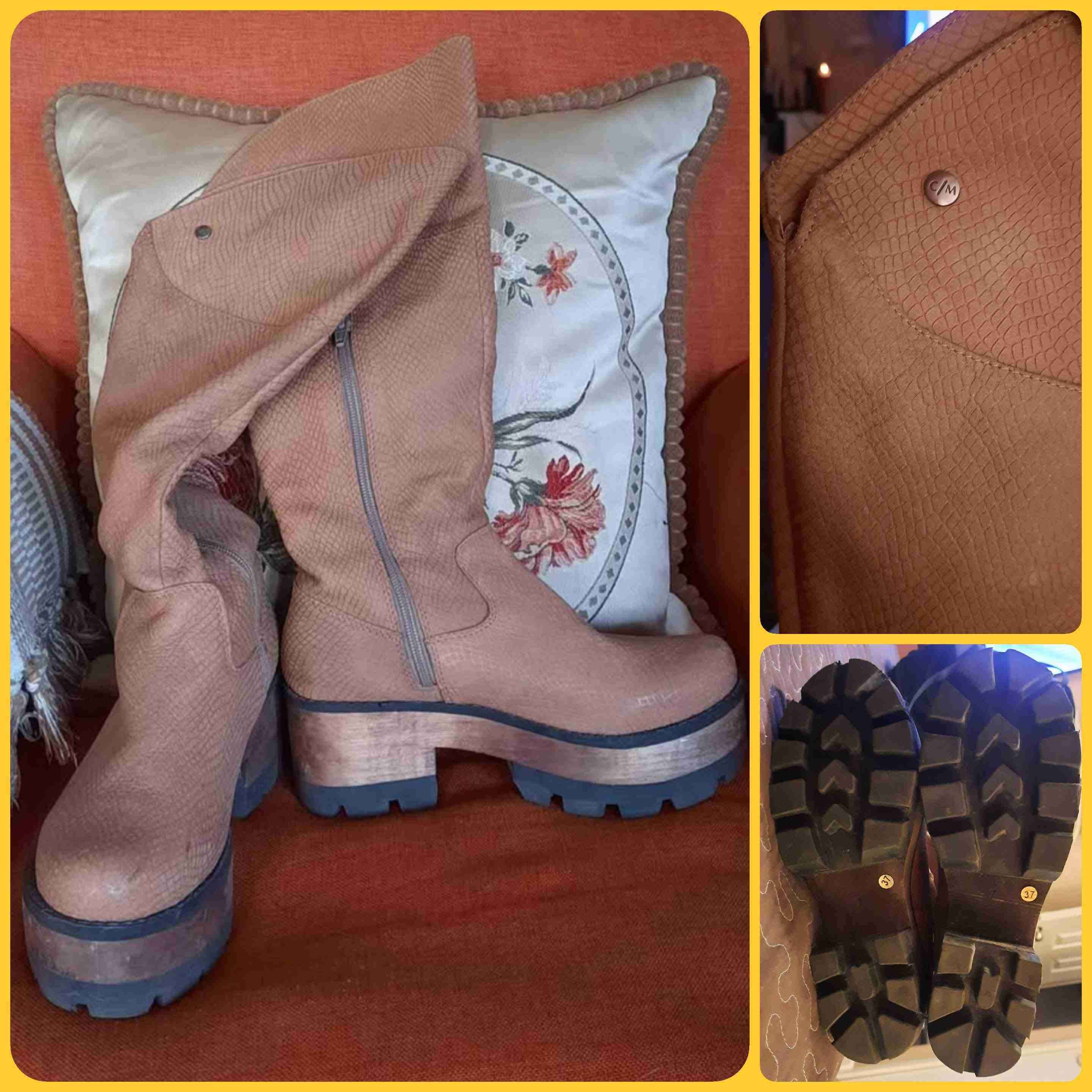 Botas beige de plataforma cuero - 1