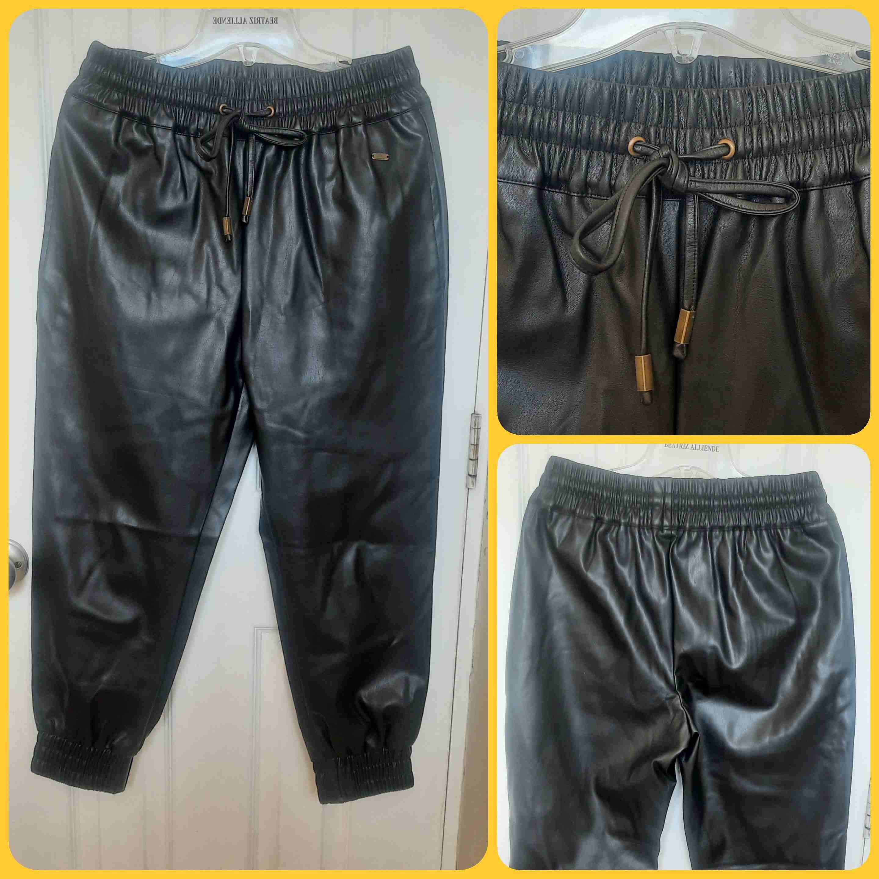 Pantalones jogger negros en cuero - 1