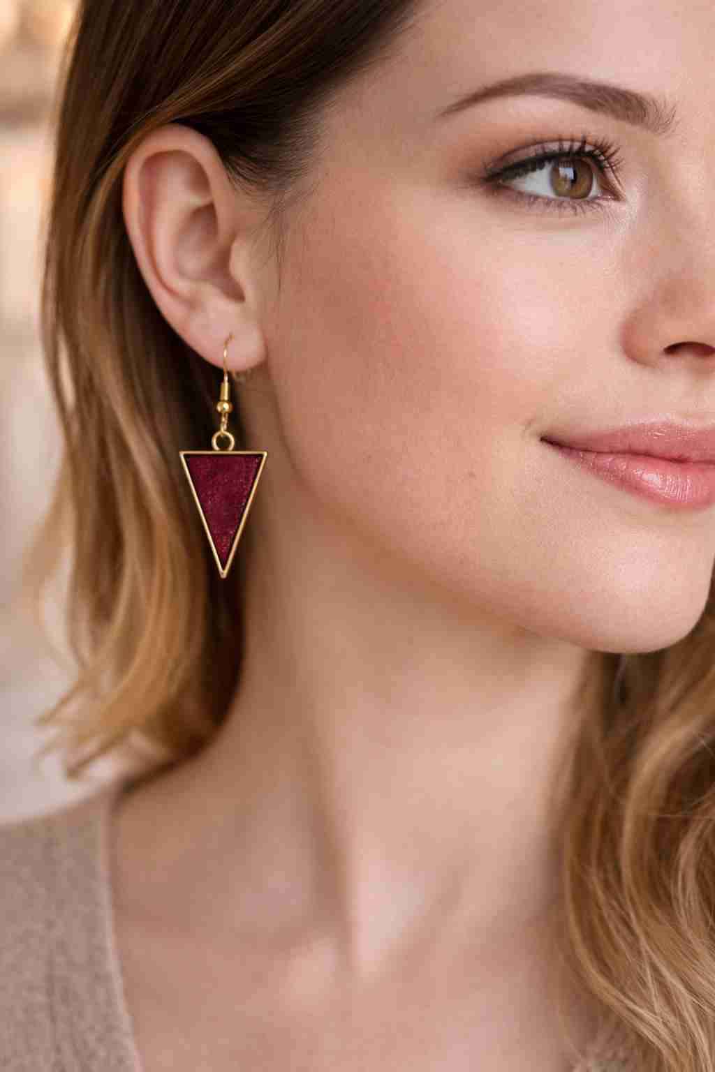 Aros triangulares dorados y rojos - miniatura 2