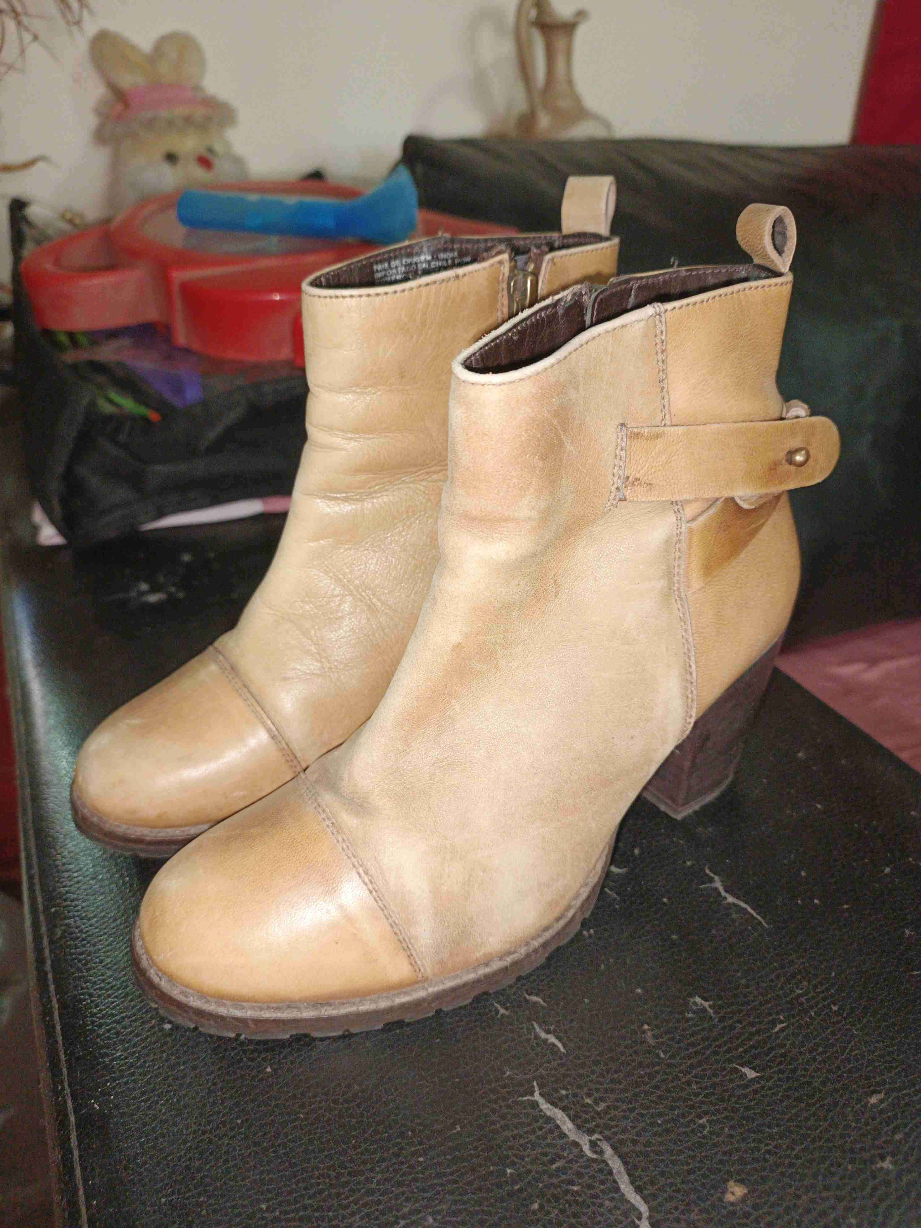 Botines de cuero beige - miniatura 1