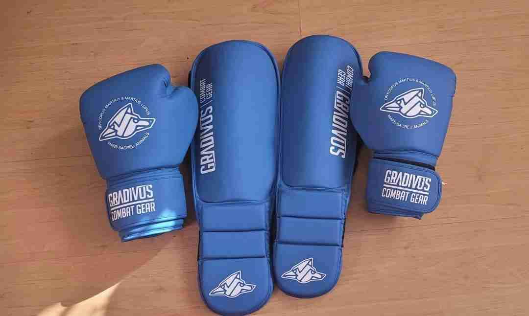 Guantes de boxeo azules y protectores - 2