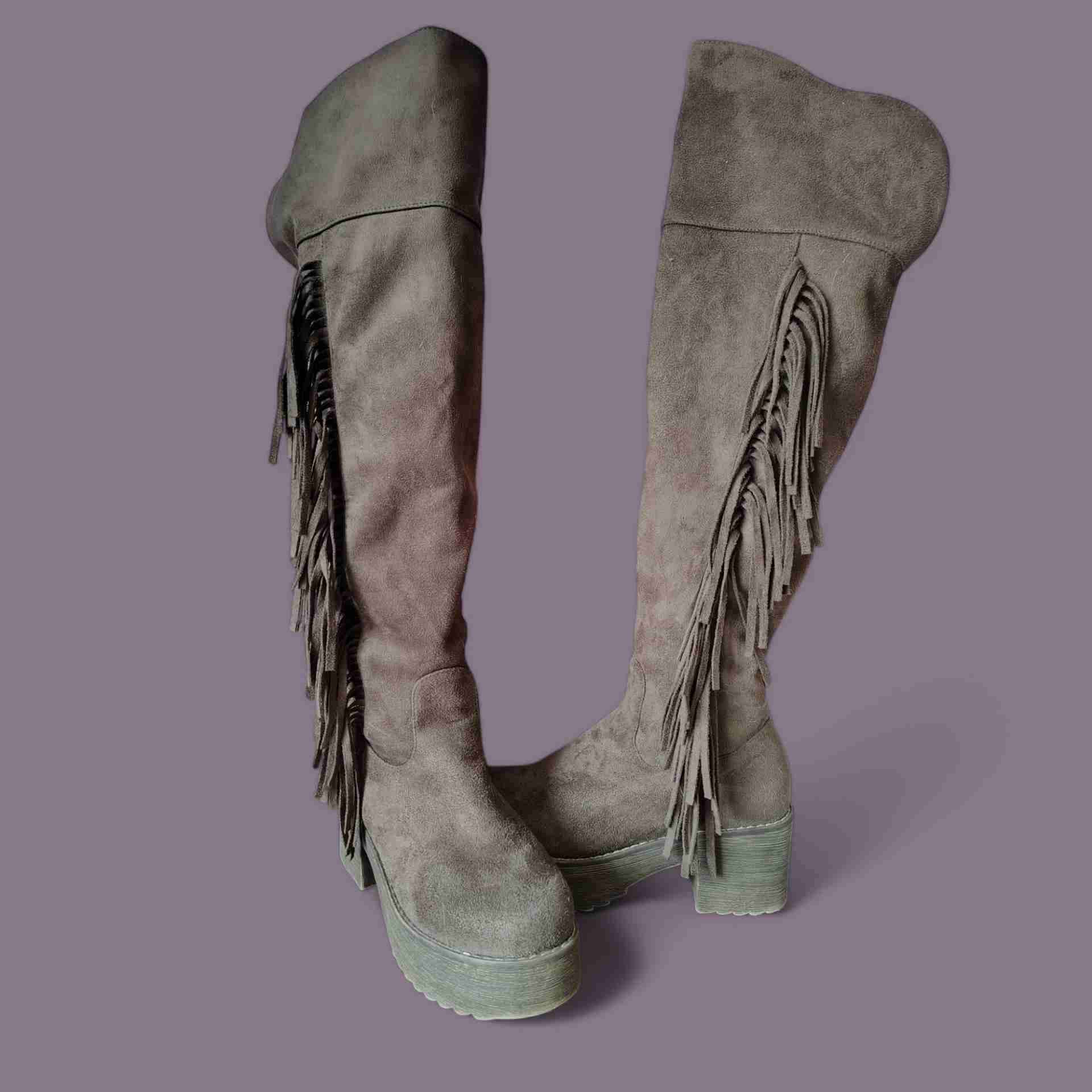 Botas altas con flecos café - miniatura 1