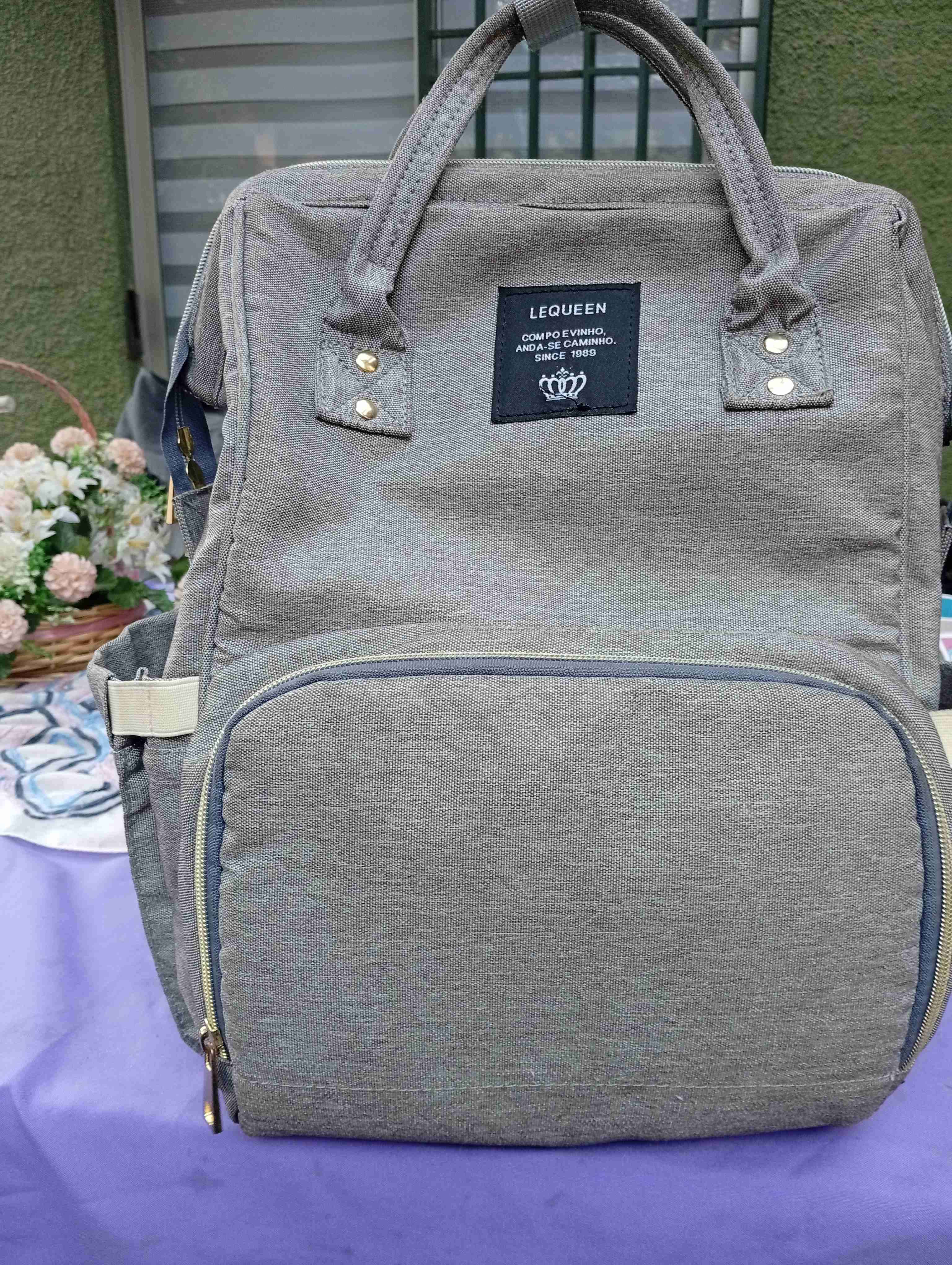 Mochila maternal gris Lequeen - miniatura 1