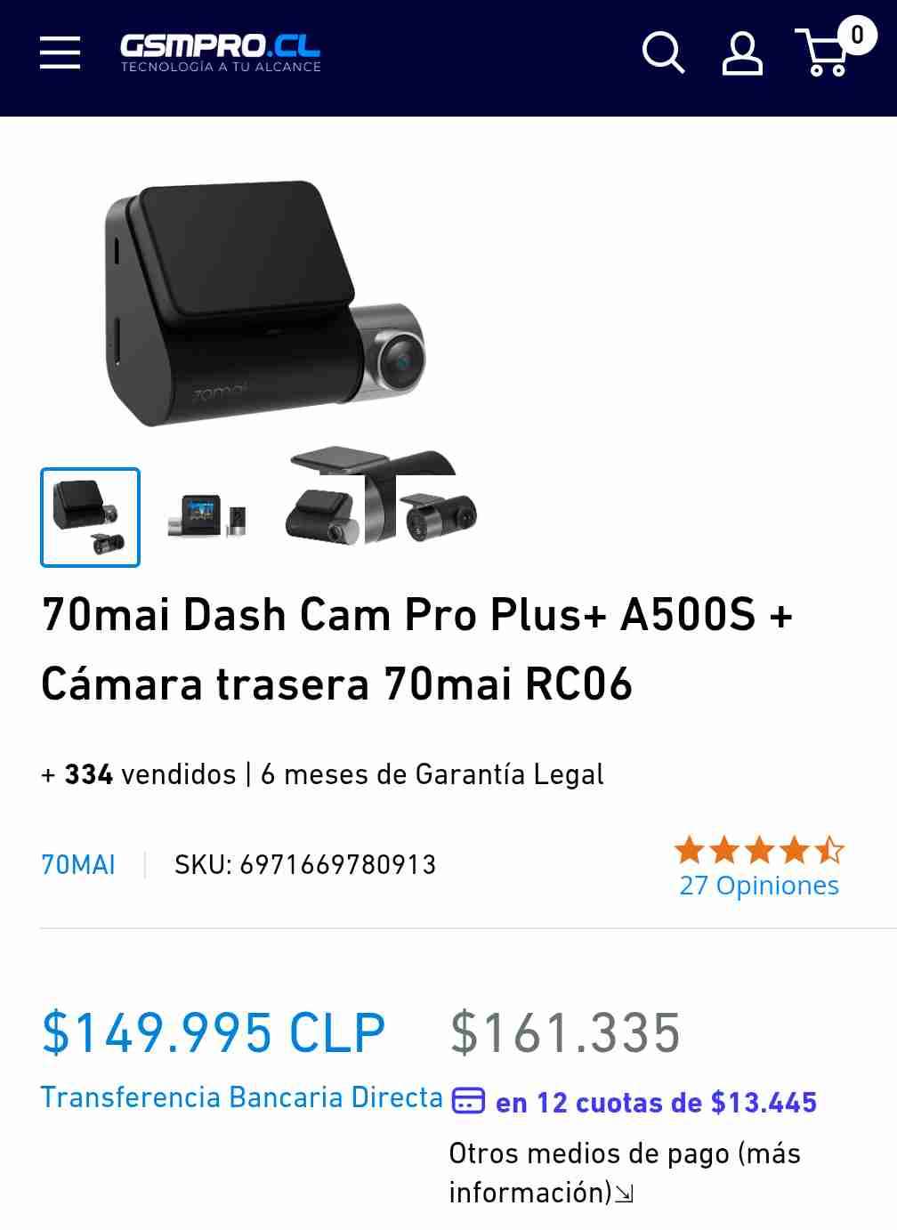 Cámara dash cam 70mai A500S - miniatura 1