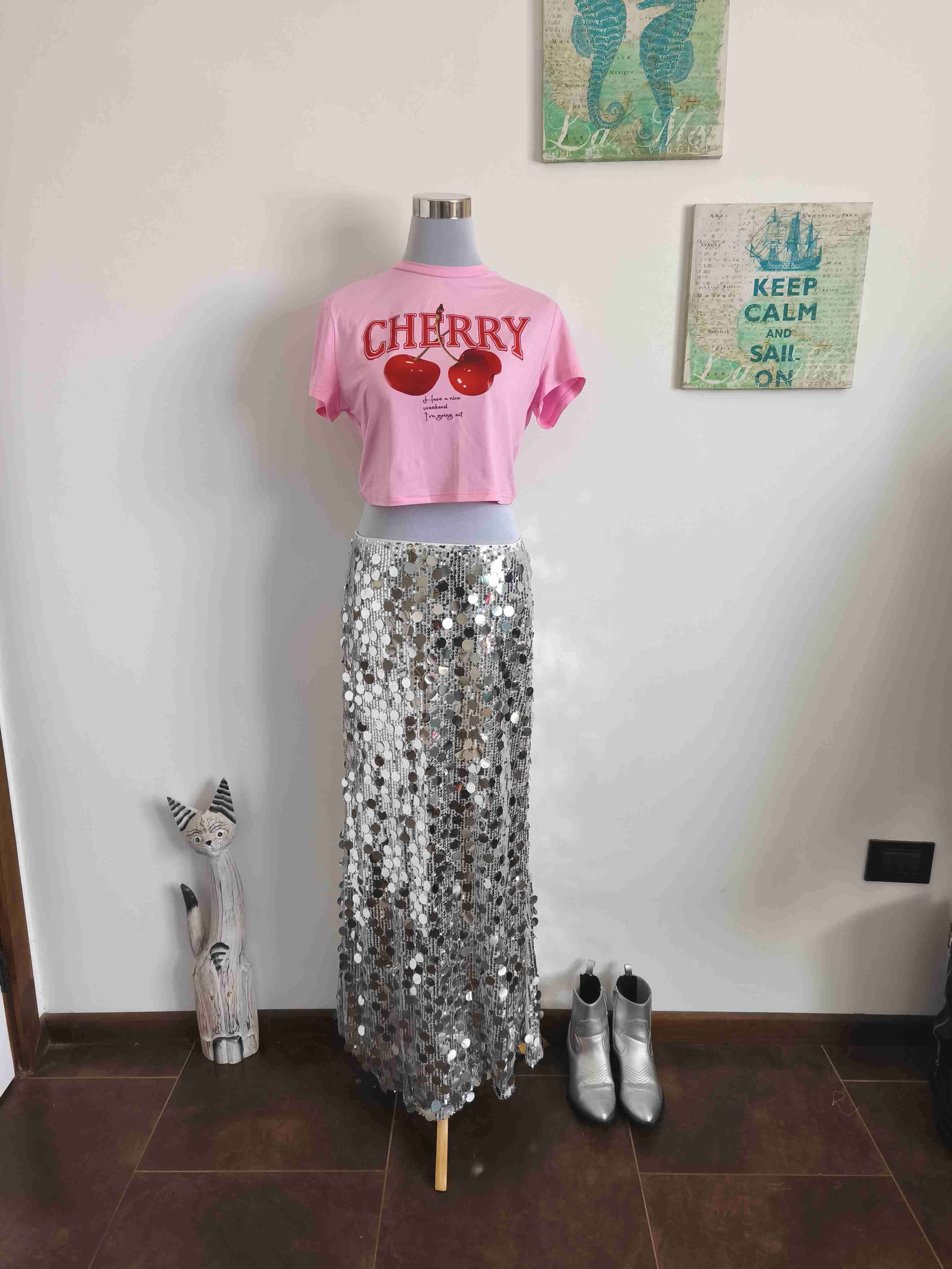 Falda larga con lentejuelas plateadas - 2