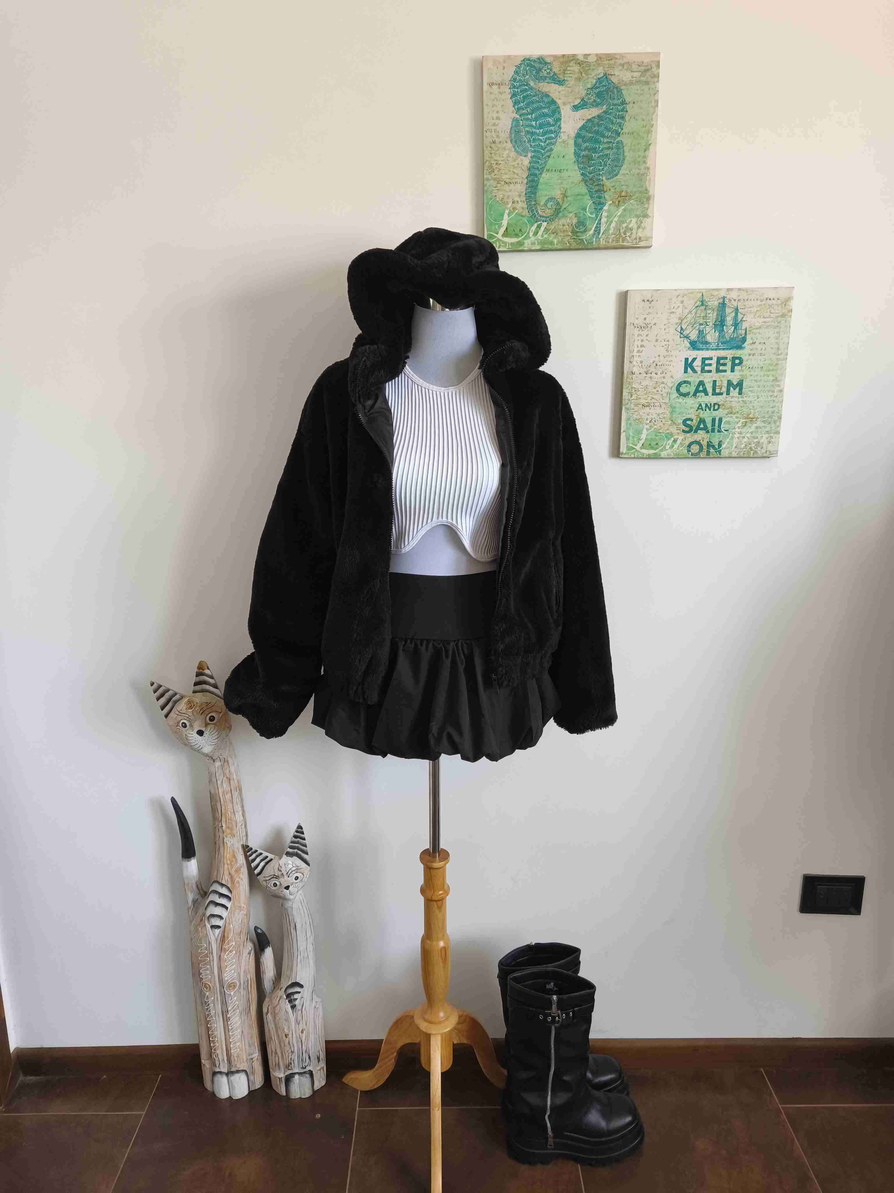 Abrigo de peluche negro - miniatura 1