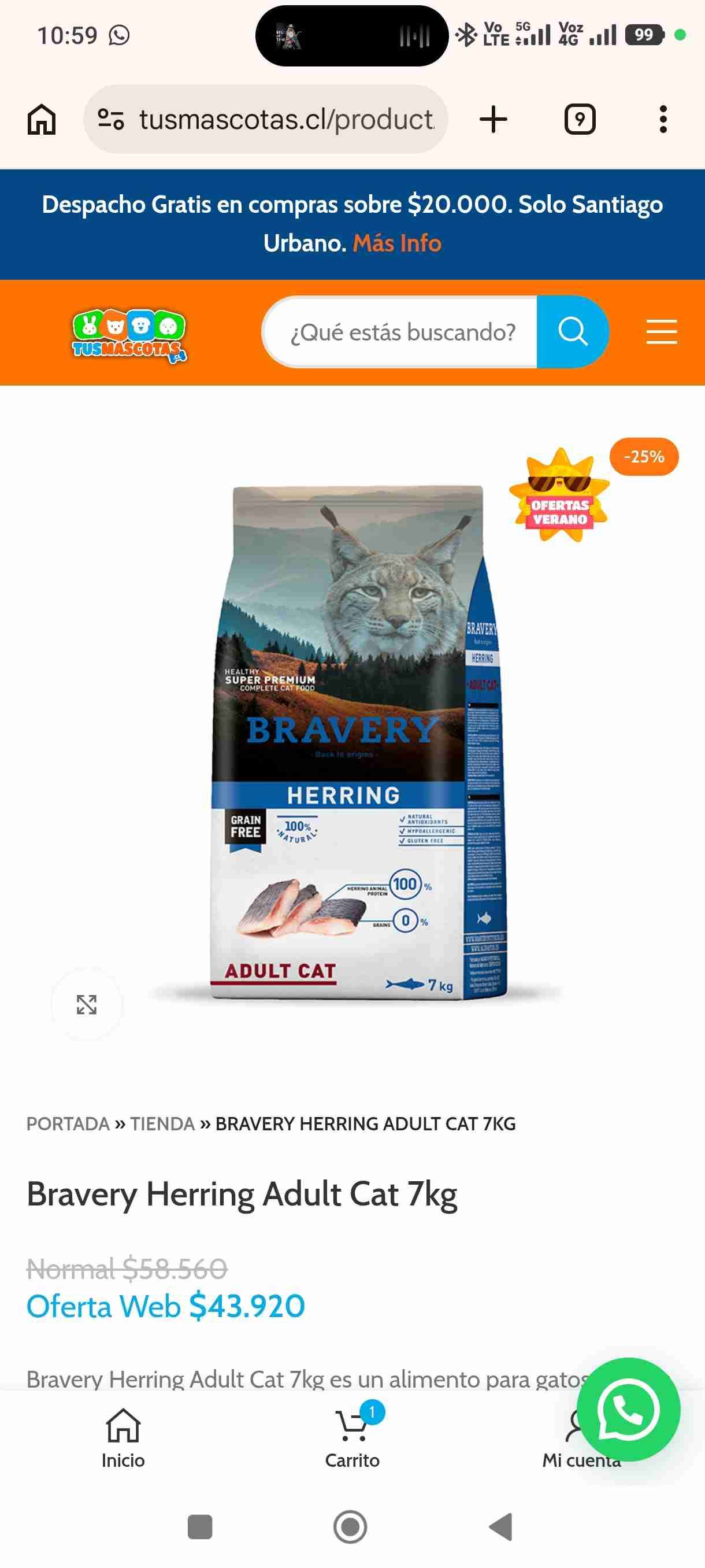 Alimento Bravery Herring 7kg para gatos - 1