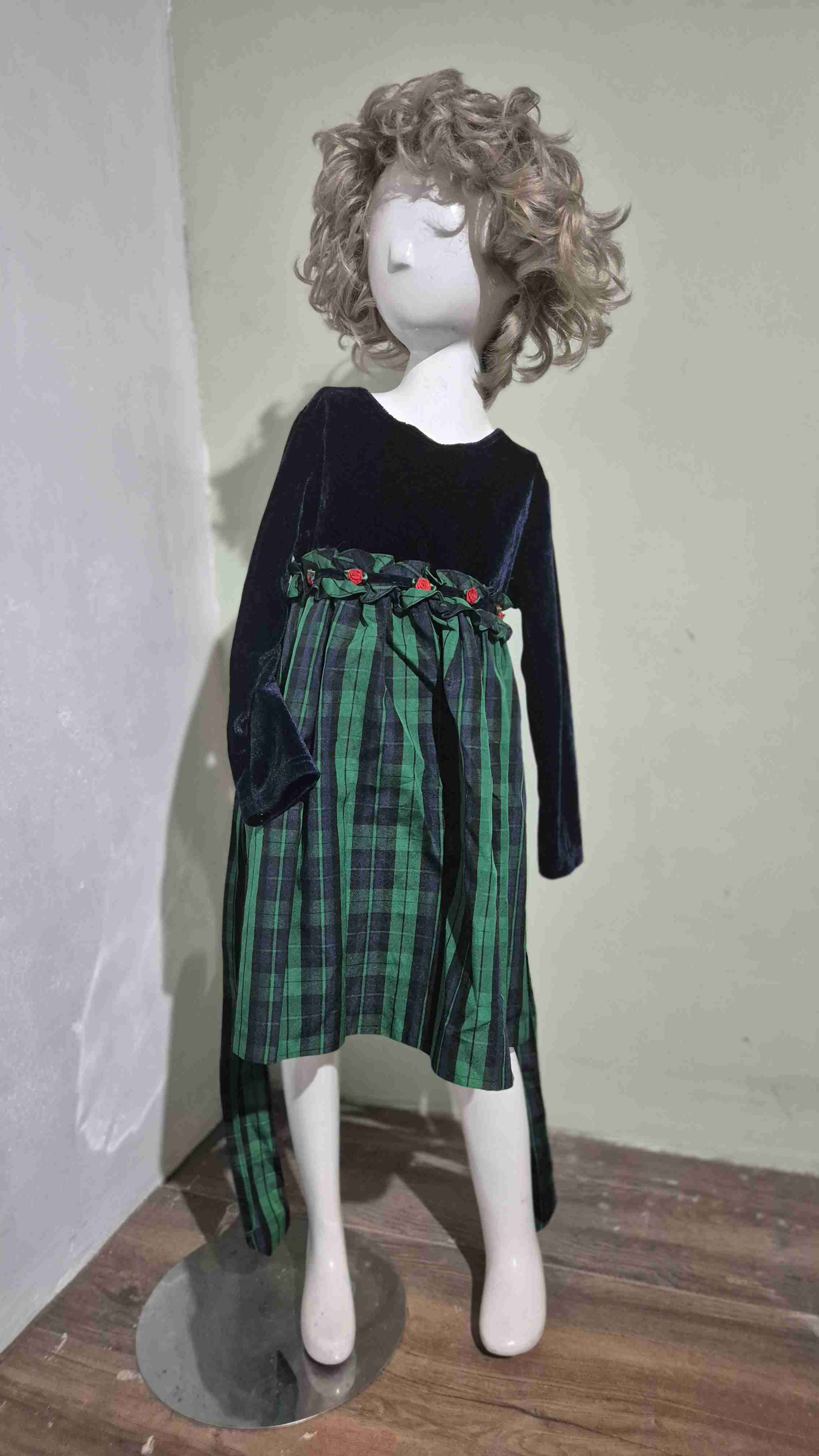 Vestido infantil a cuadros verde - 1