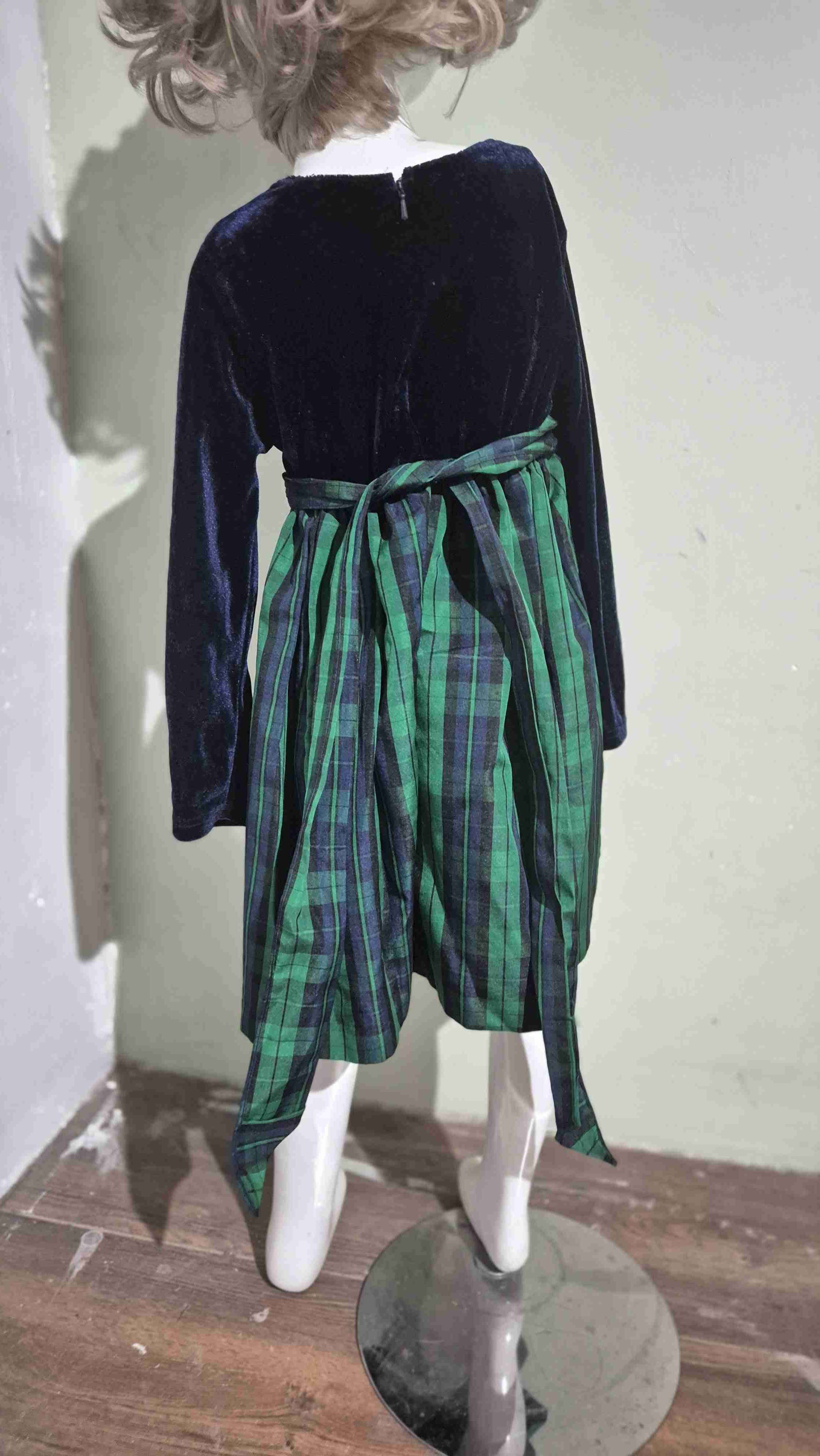 Vestido infantil a cuadros verde - 2