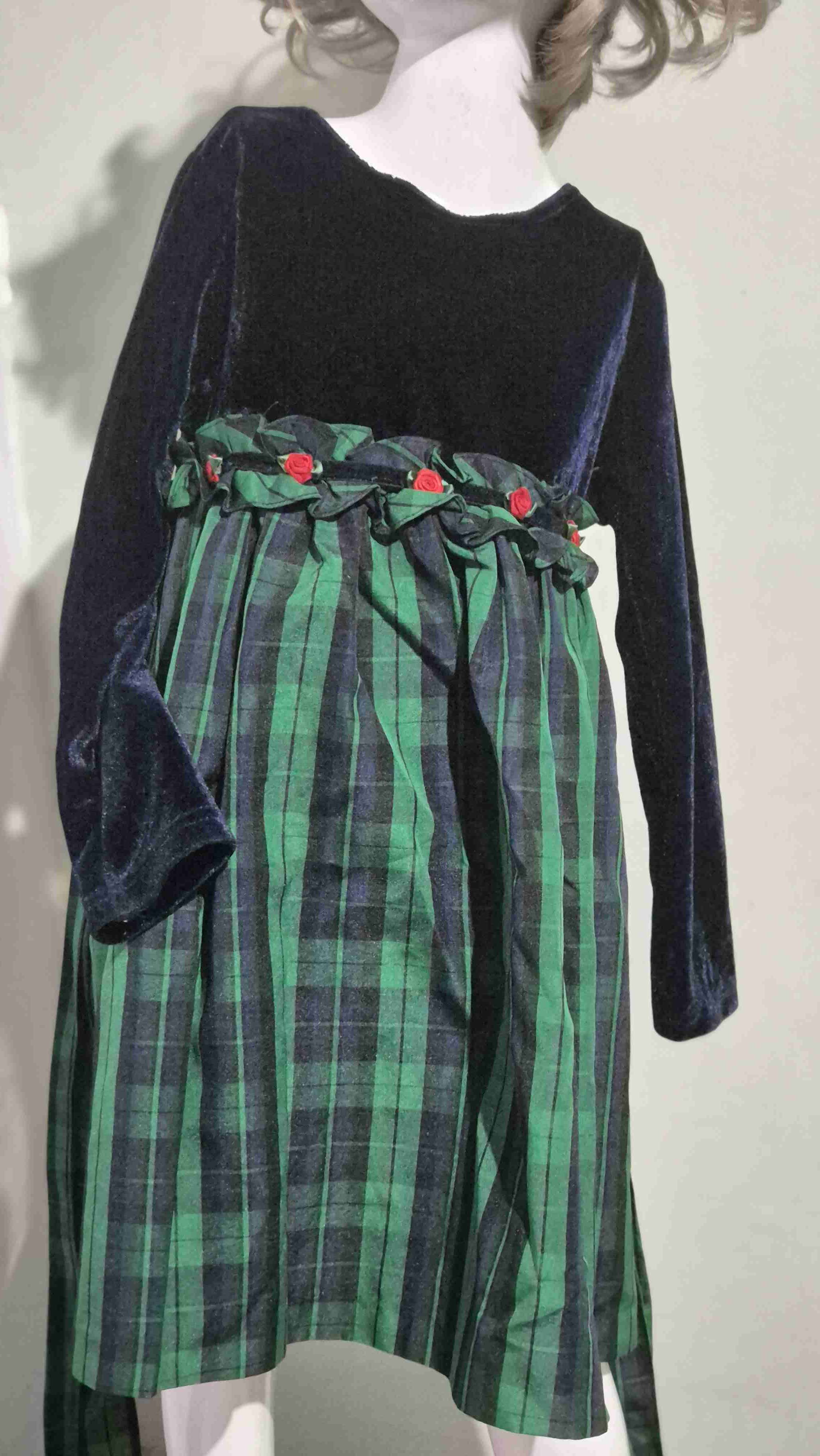 Vestido infantil a cuadros verde - 3