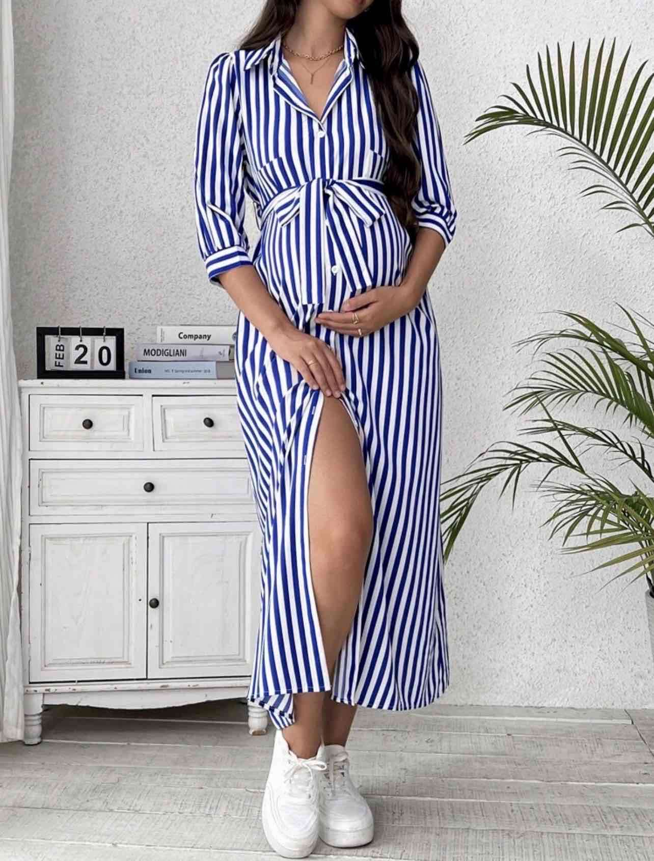 Vestido camisero a rayas azul - 2