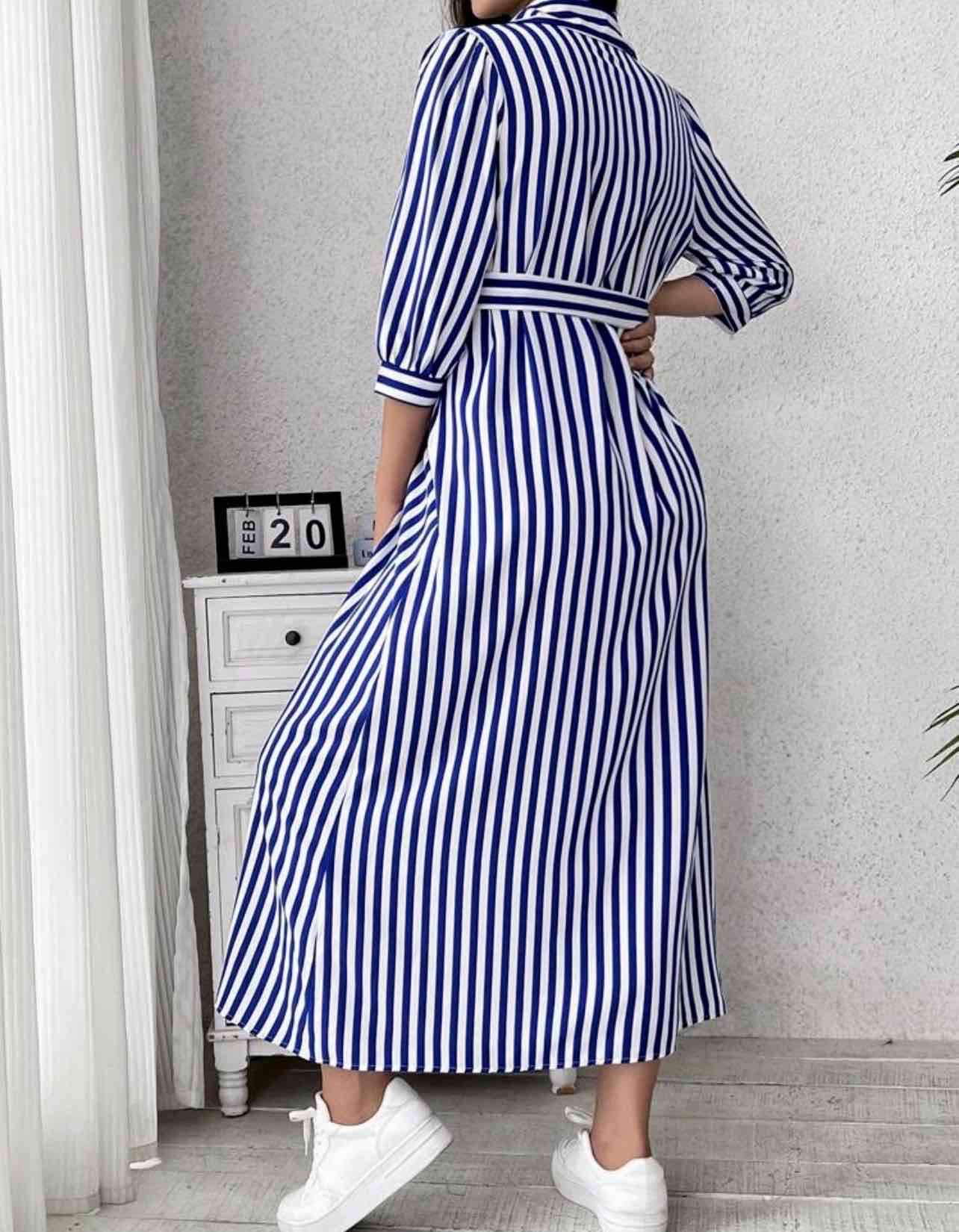 Vestido camisero a rayas azul - 4