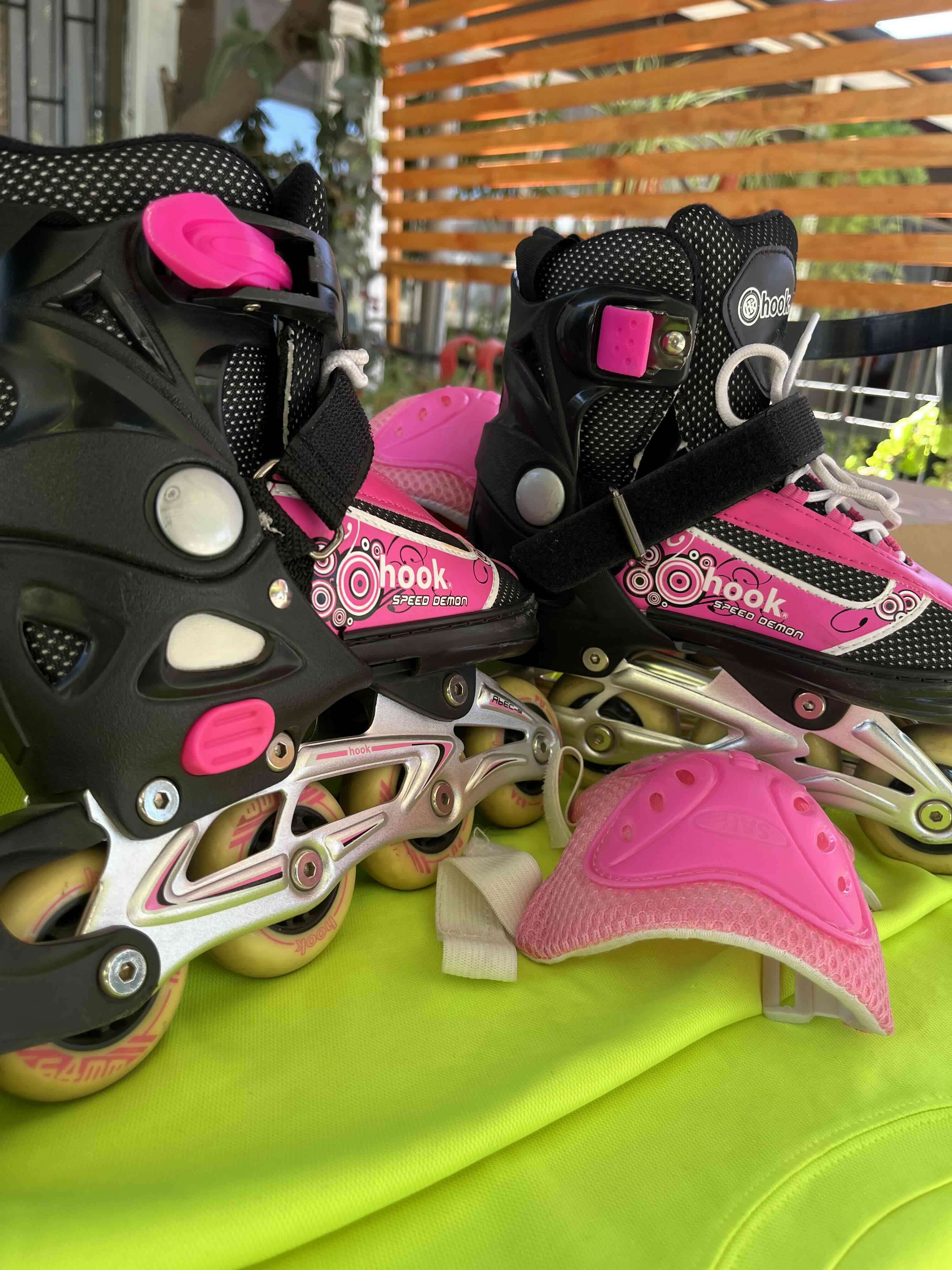 Patines en línea rosa y negro ajustabl talla 29-31