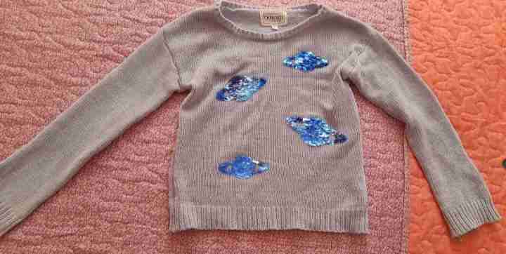 Suéter celeste con planetas de lentejuelas azul t6