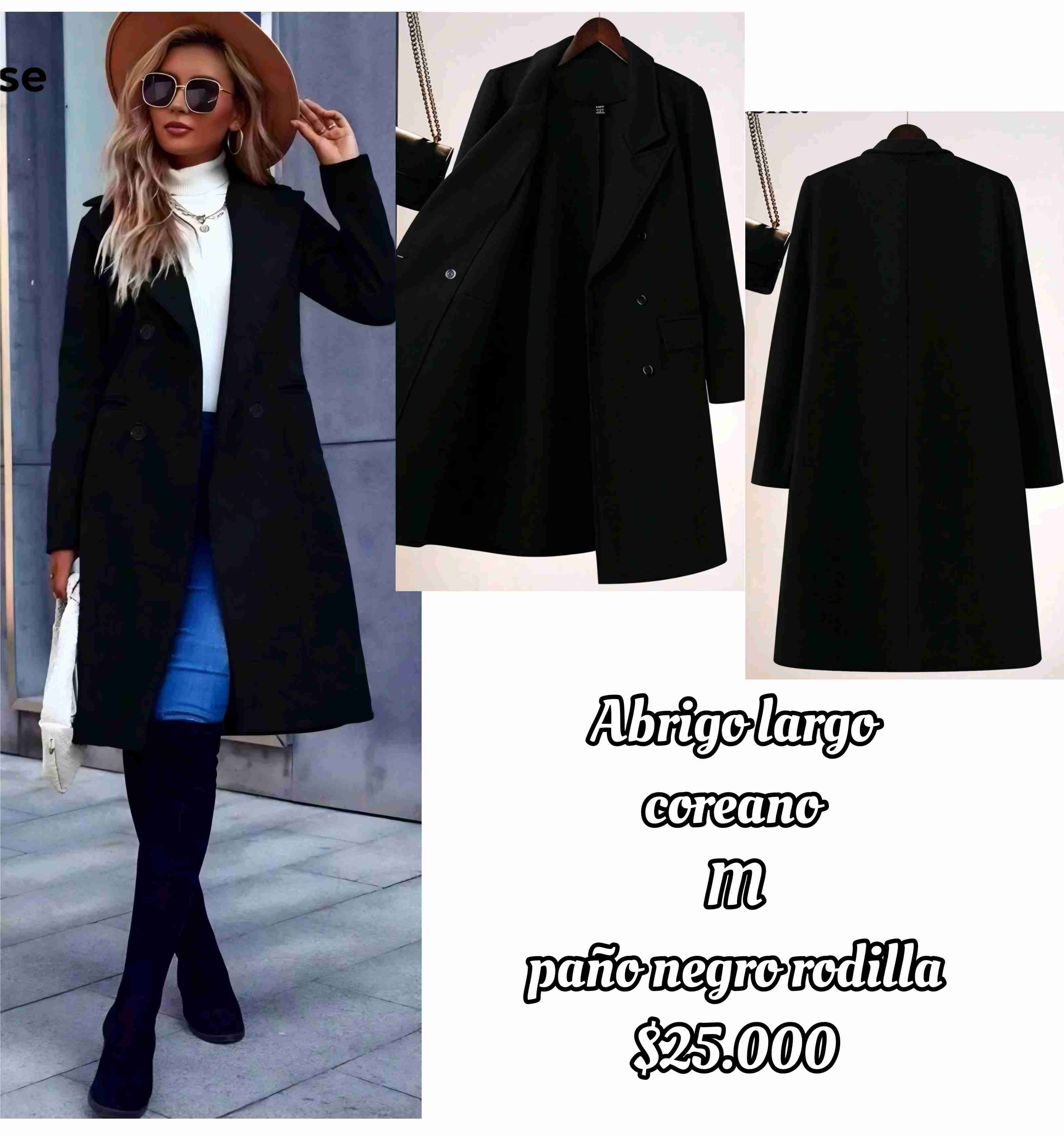 Abrigo largo negro mujer Coreano