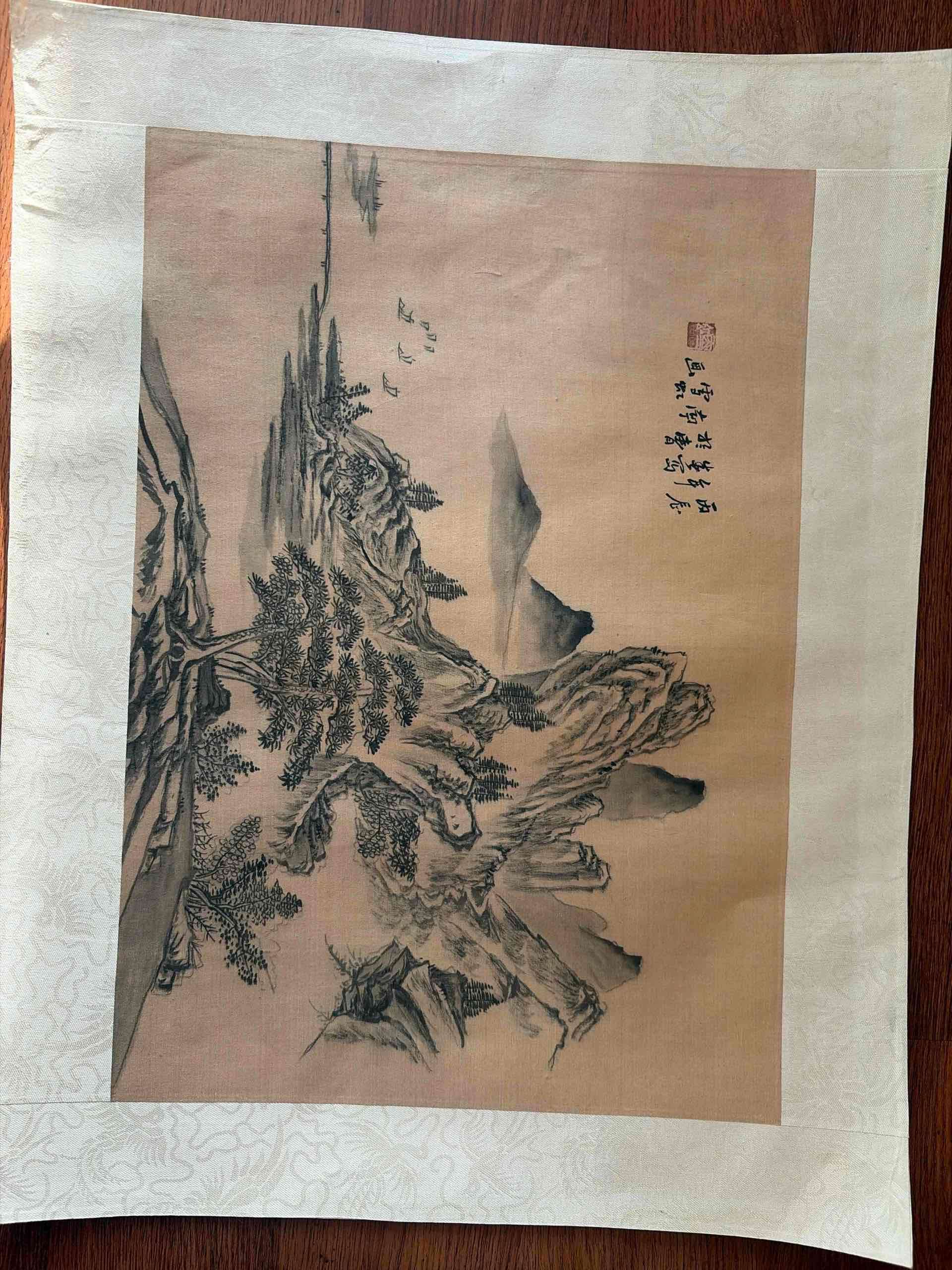 Antiguo par de Pinturas tradicional china paisajes - miniatura 1