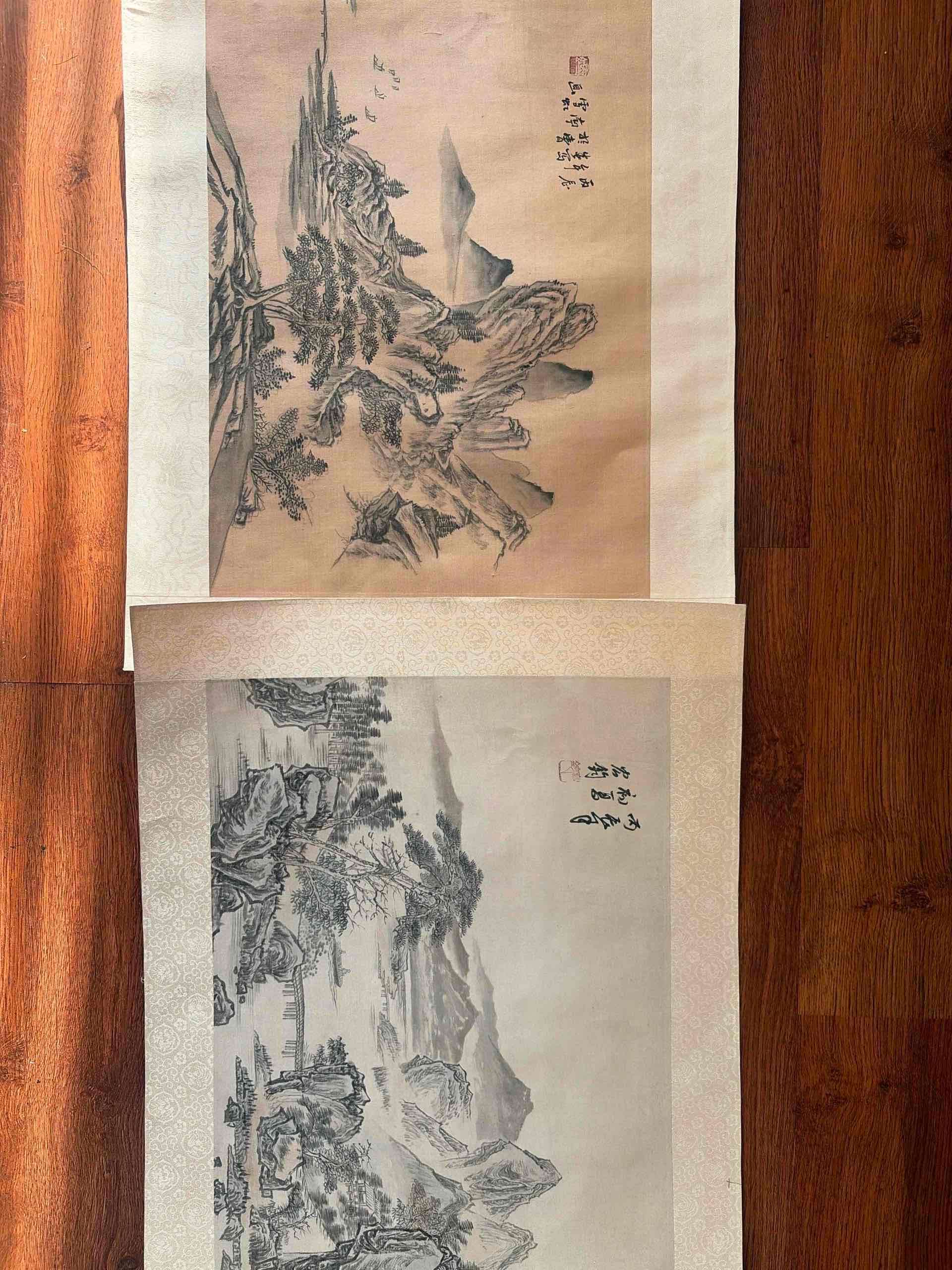Antiguo par de Pinturas tradicional china paisajes - miniatura 3