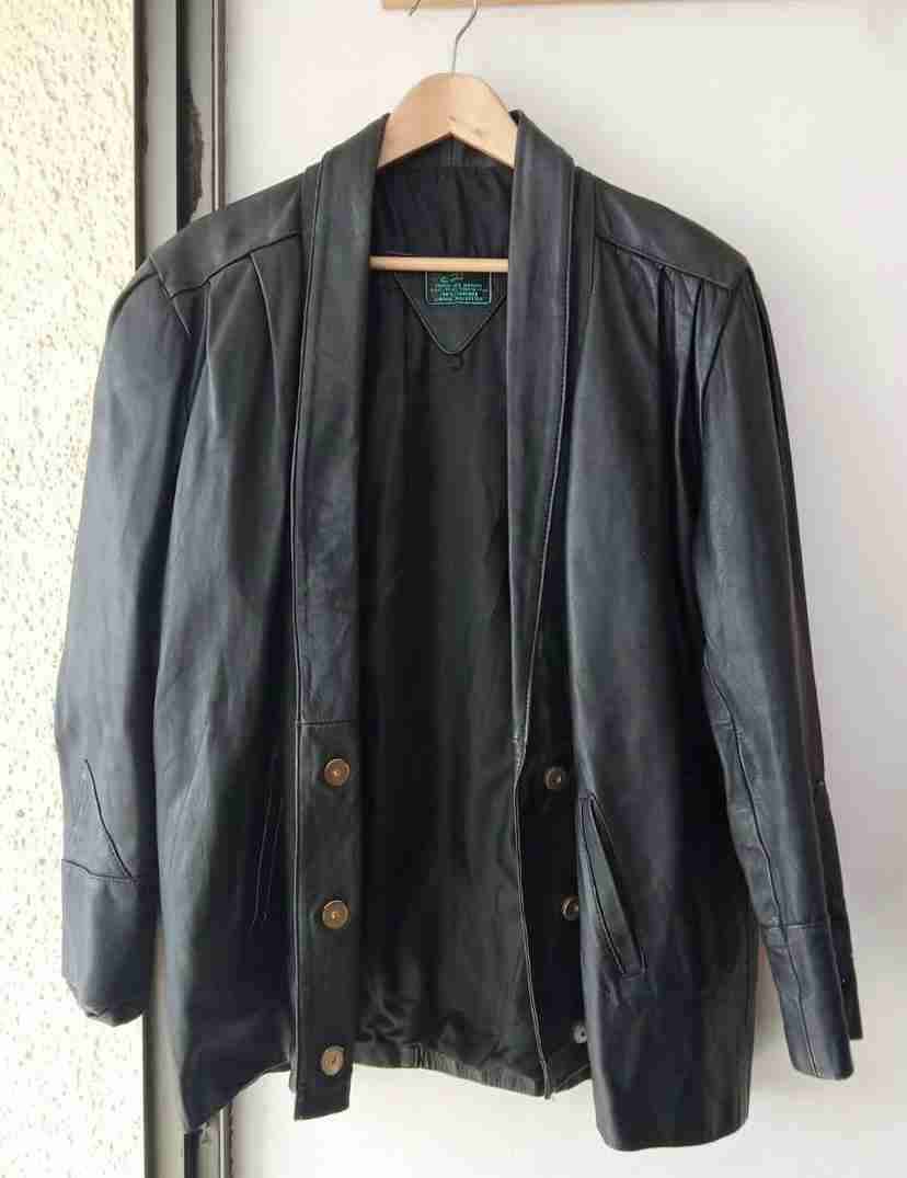 Chaqueta de cuero negro vintage - miniatura 1