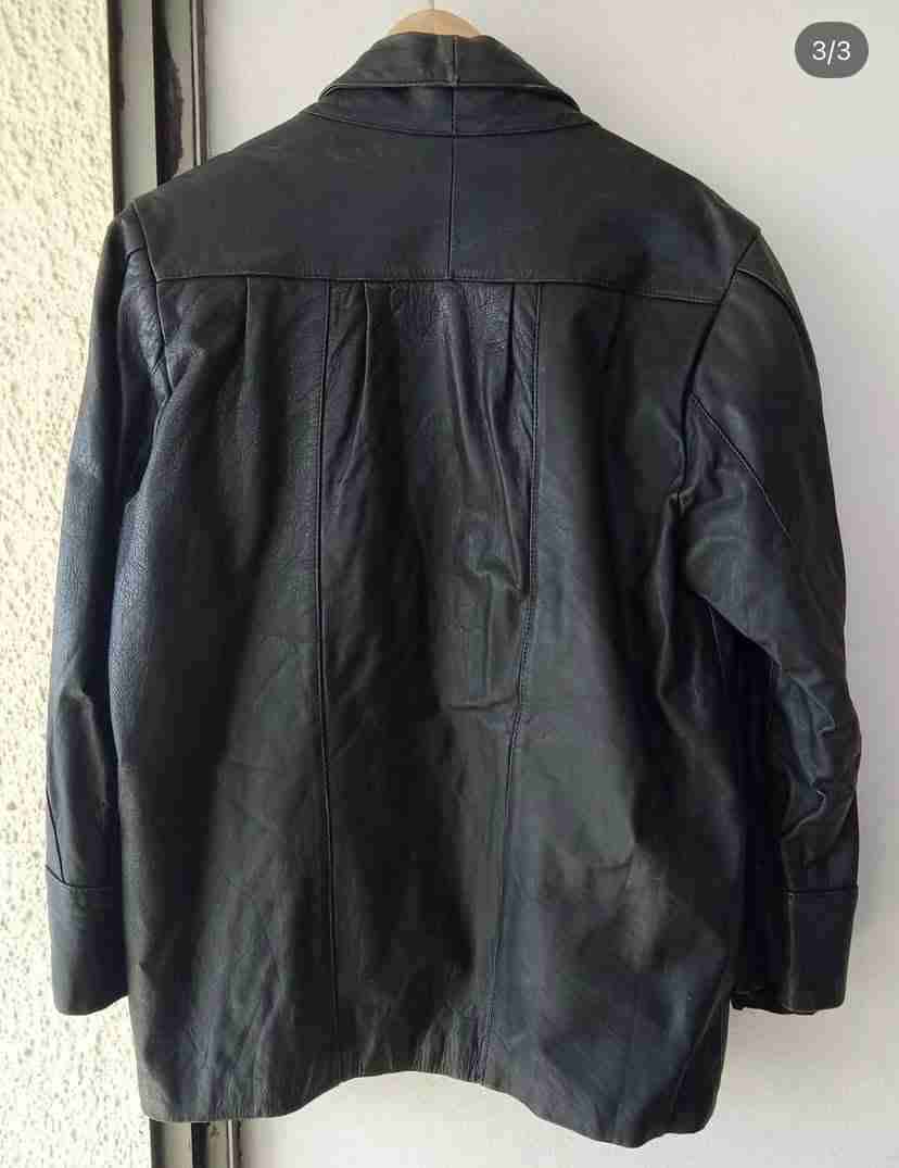 Chaqueta de cuero negro vintage - miniatura 2