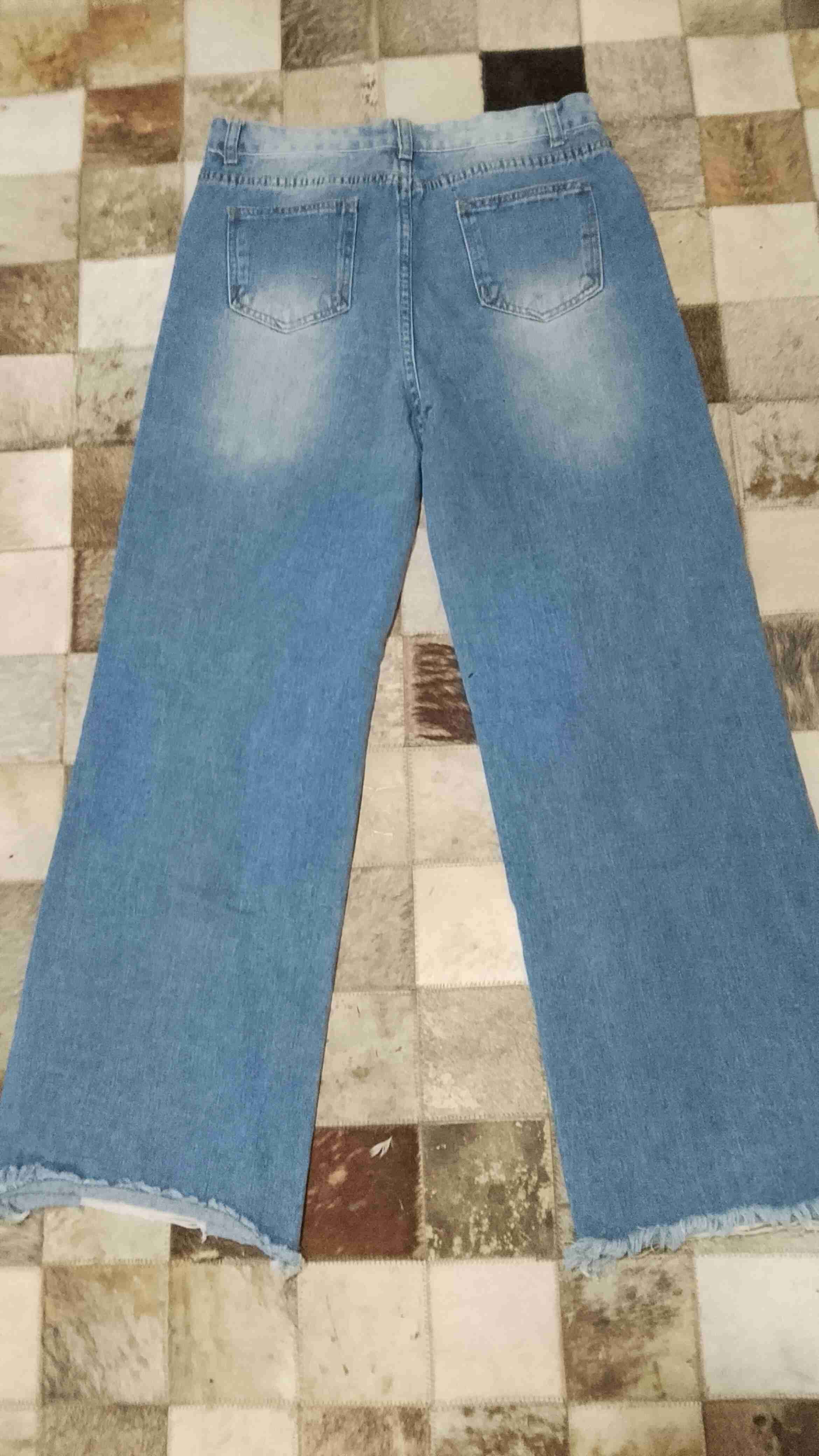 Jeans rectos azules rasgados - miniatura 2