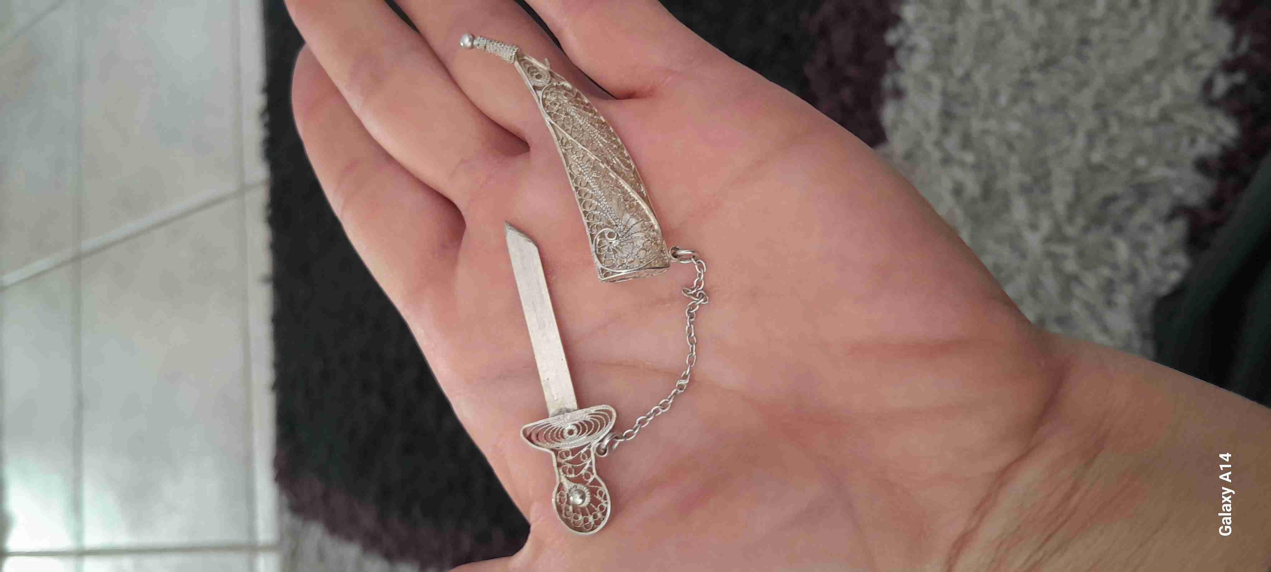 Prendedor vintage Cuchillo  plata filigrana - miniatura 2