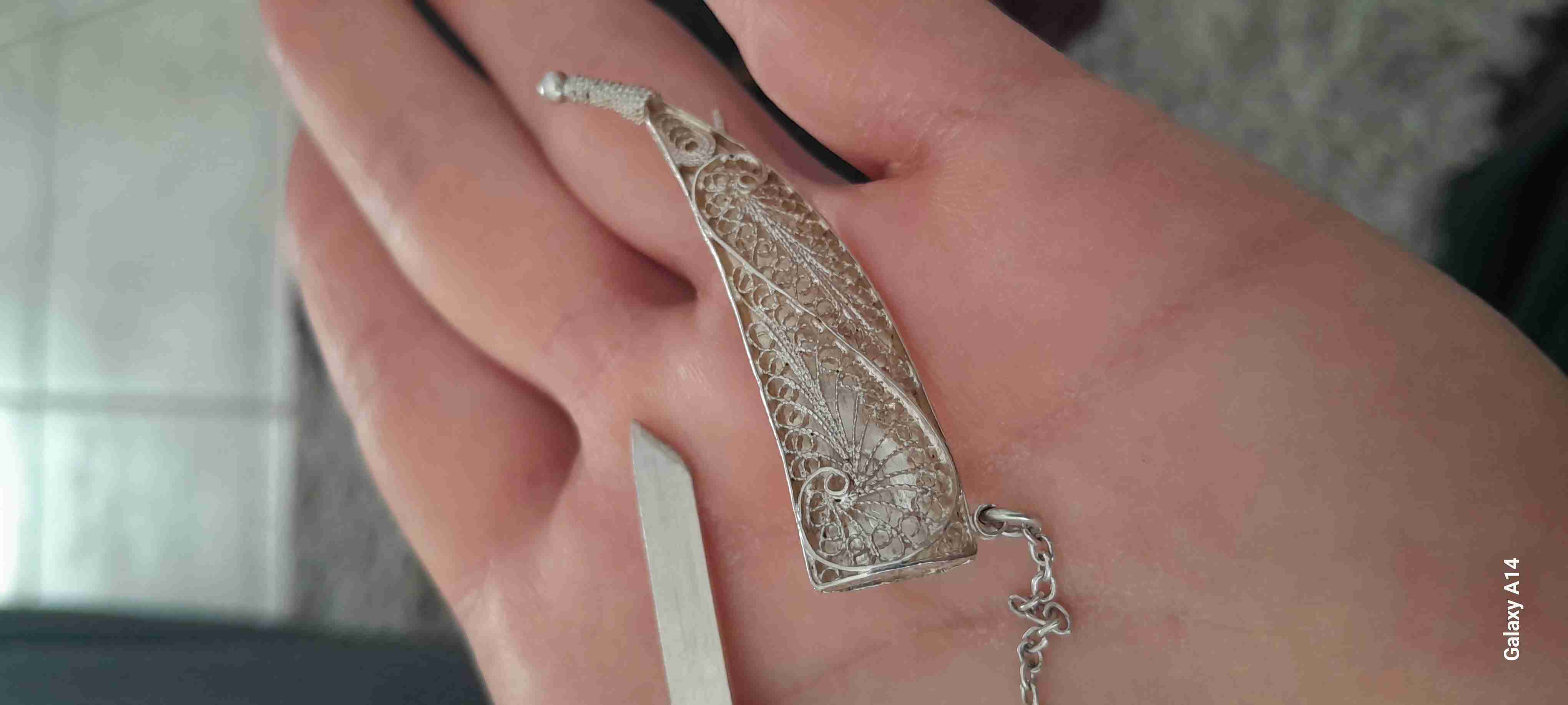 Prendedor vintage Cuchillo  plata filigrana - miniatura 3