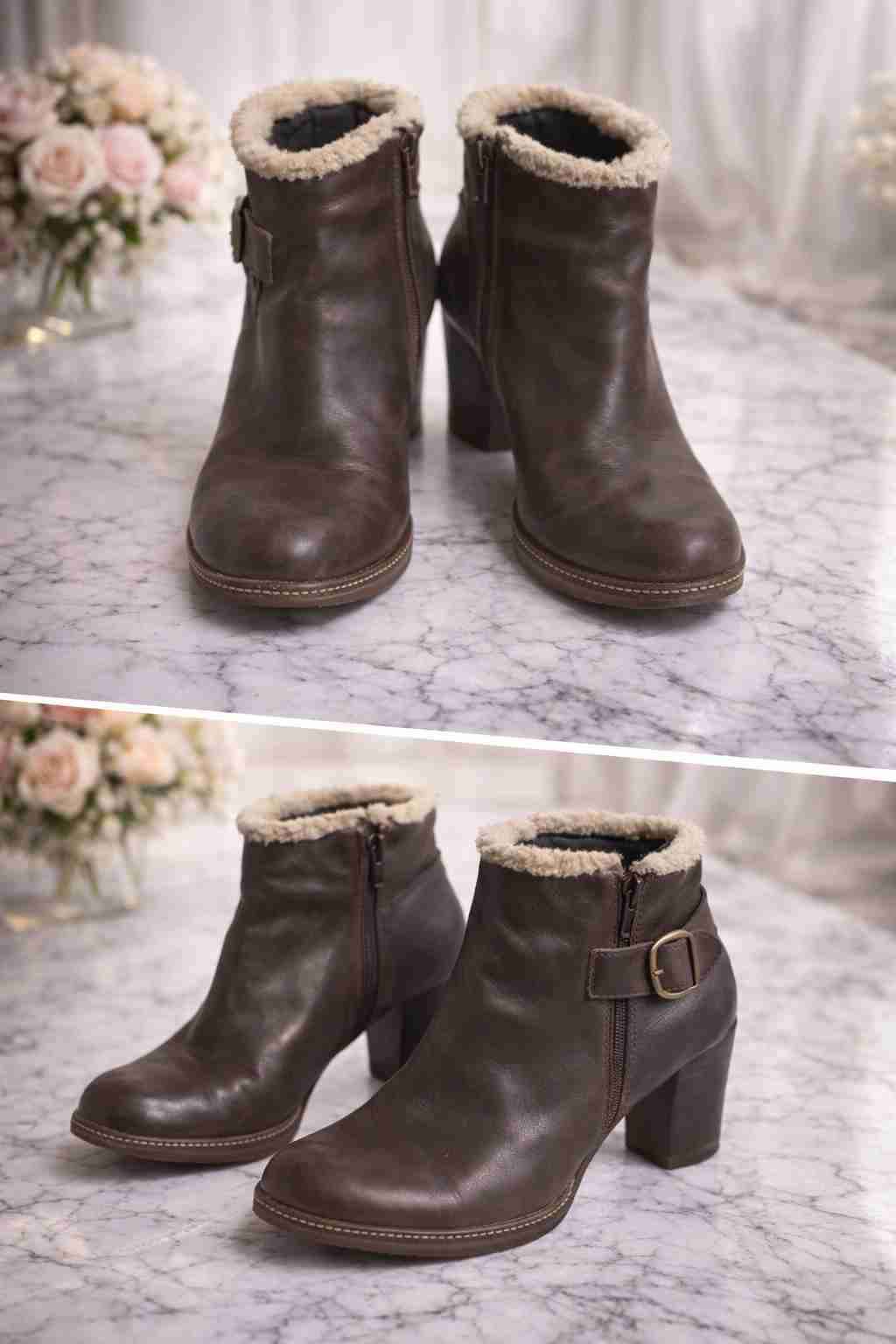 Botines de cuero marrón con forro