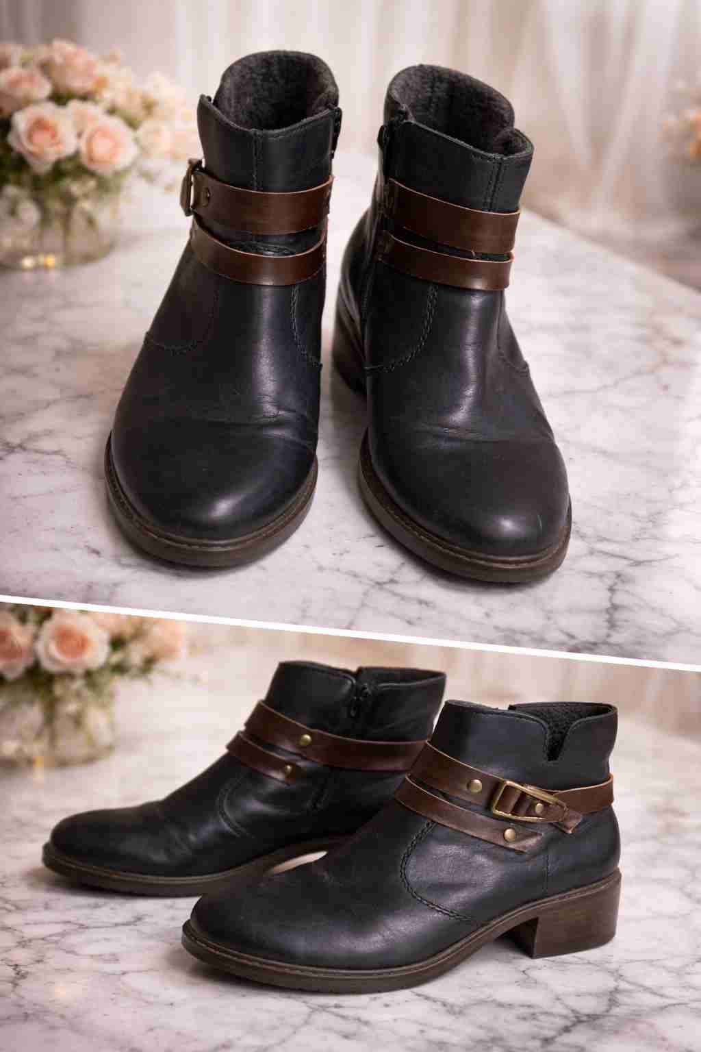 Botines negros con hebilla marrón