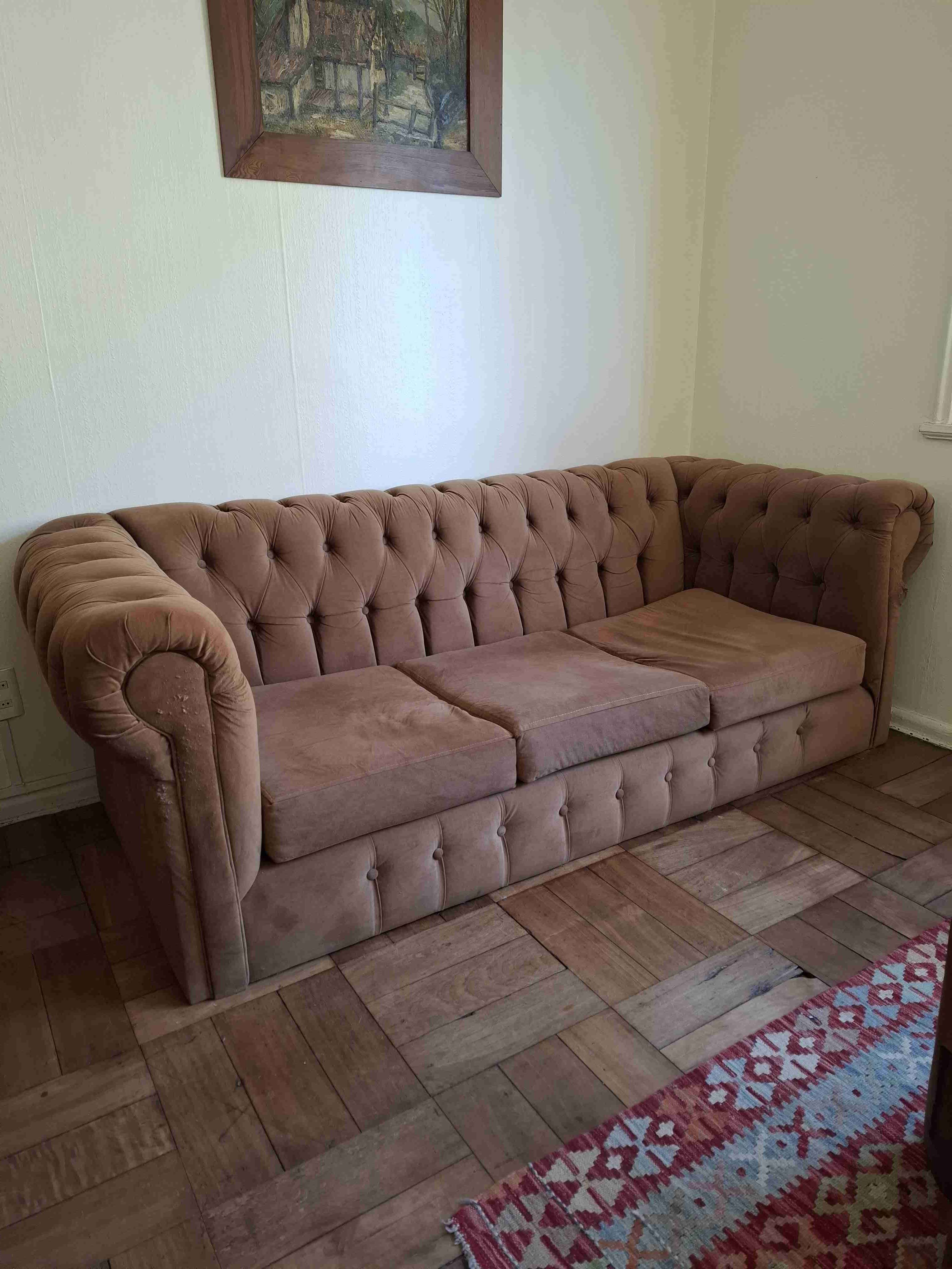 Sofá clásico de terciopelo café - miniatura 1