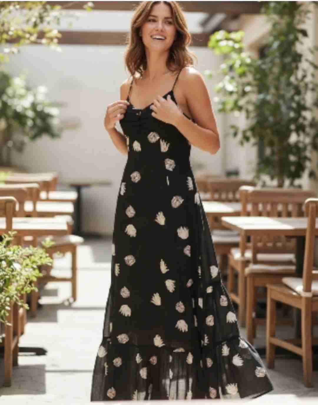 Vestido largo negro estampado