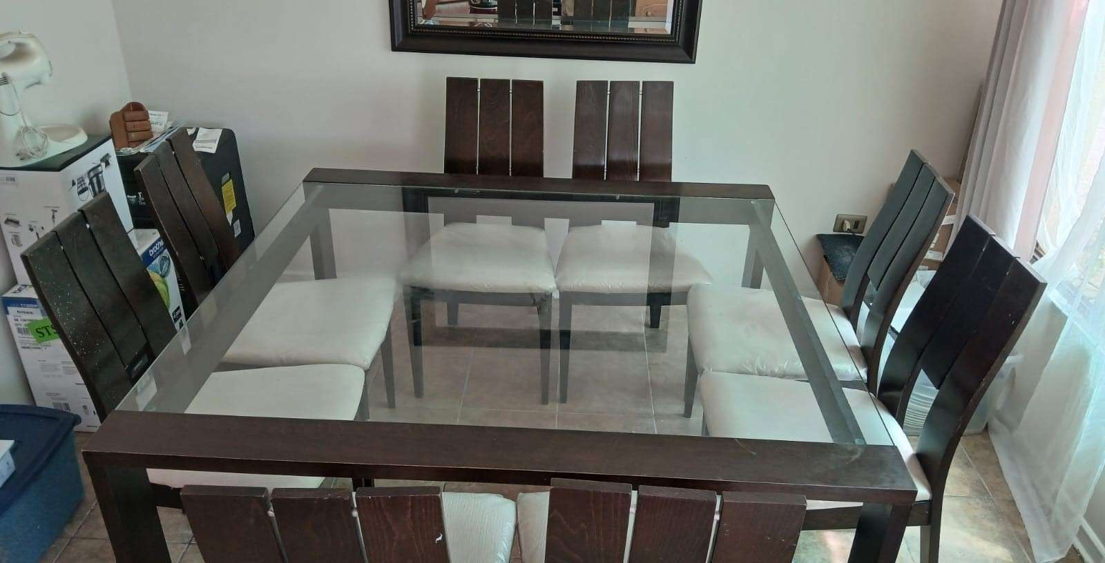 Comedor de vidrio moderno con 8 sillas - miniatura 2