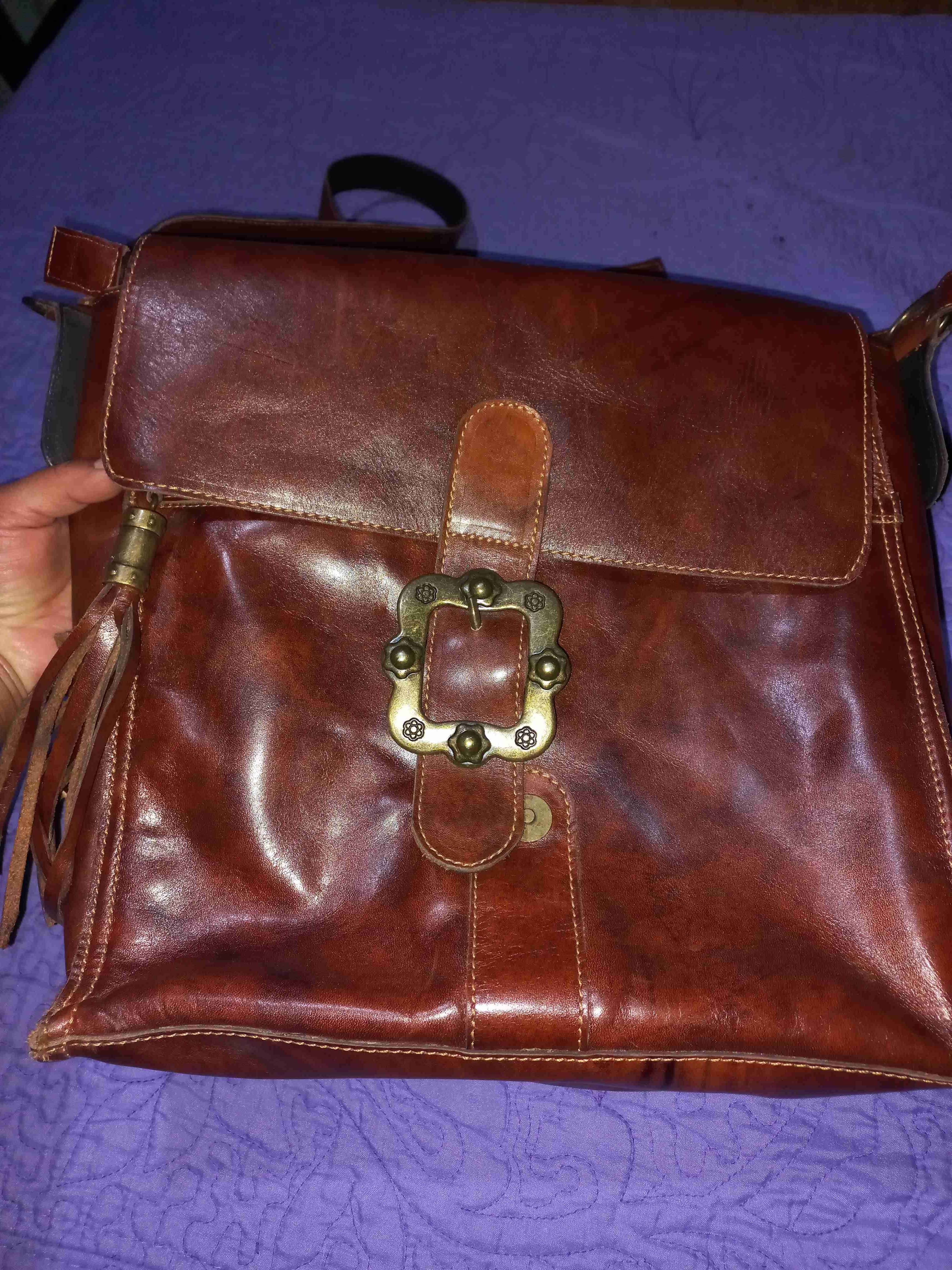 Bolso de cuero marrón vintage - miniatura 1