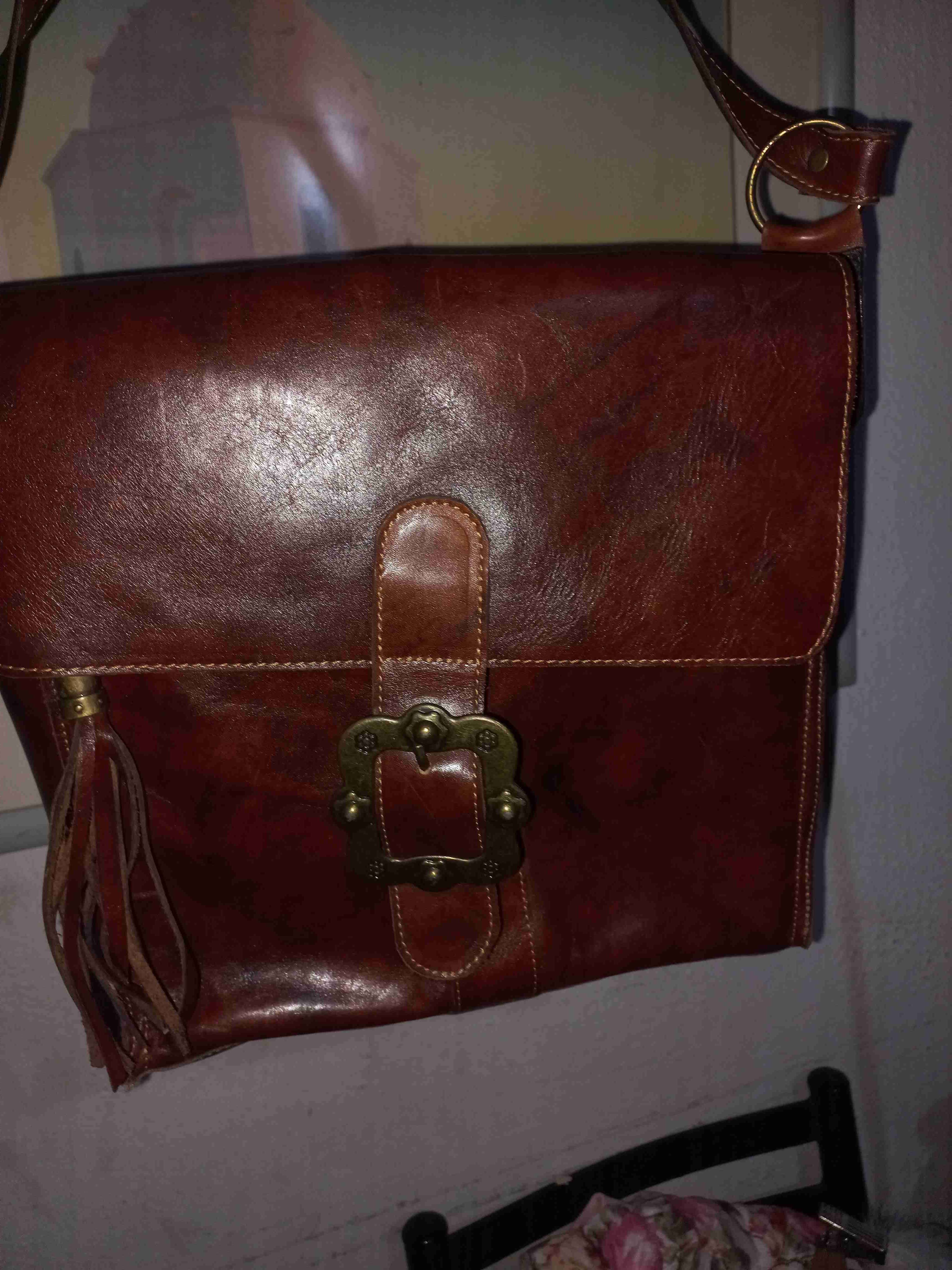 Bolso de cuero marrón vintage - miniatura 2