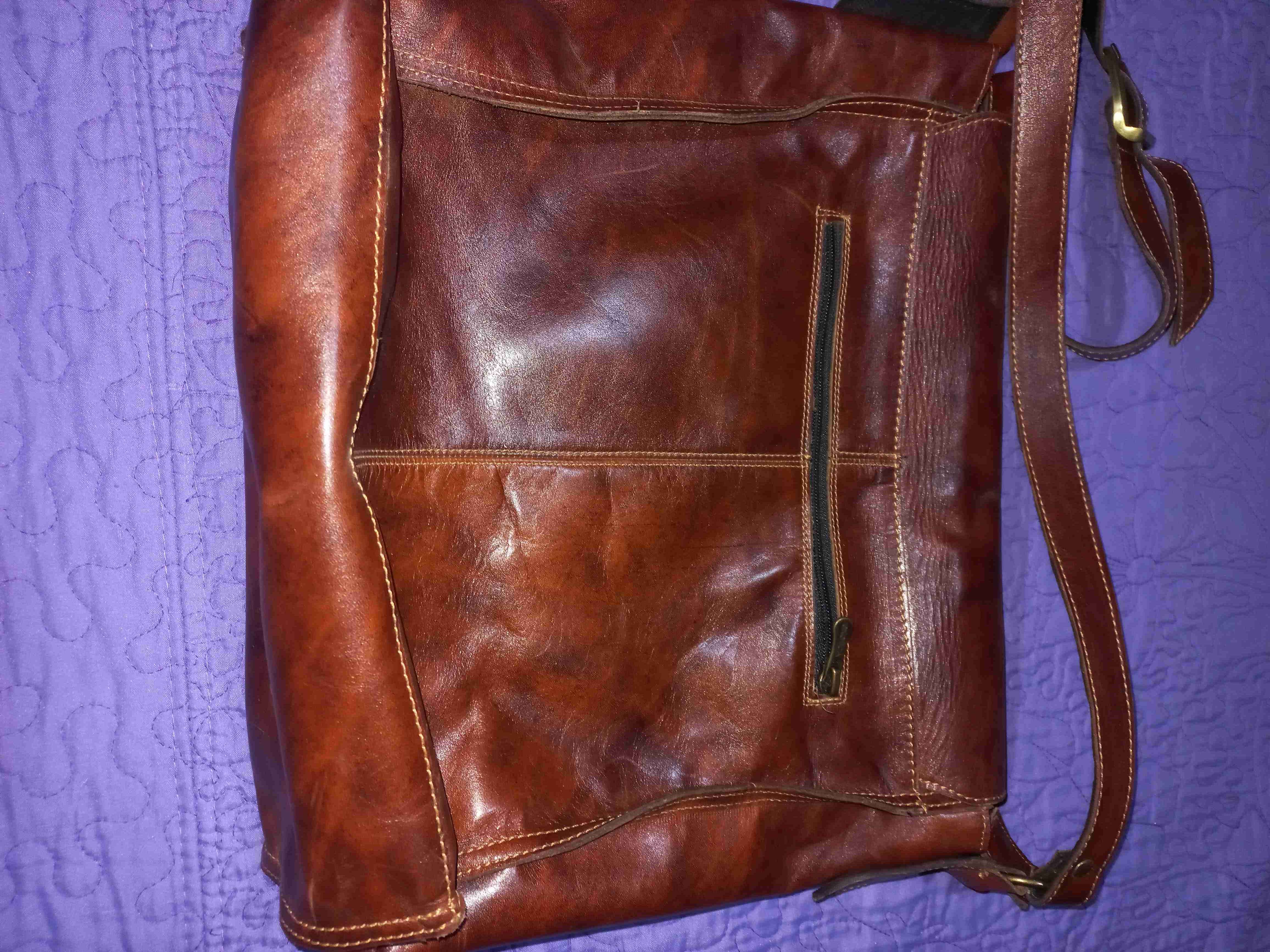 Bolso de cuero marrón vintage - miniatura 5