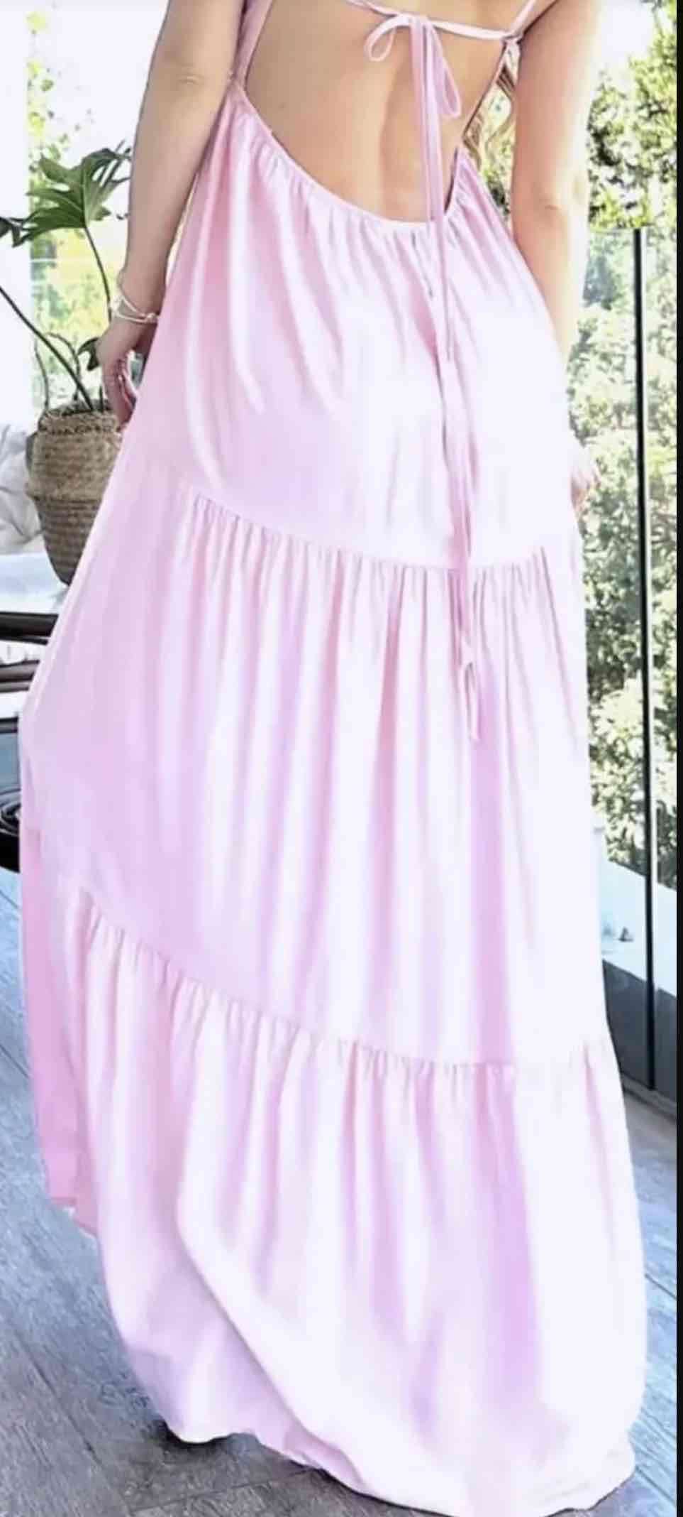 Vestido maxi dress largo rosa claro talla estandar - miniatura 3