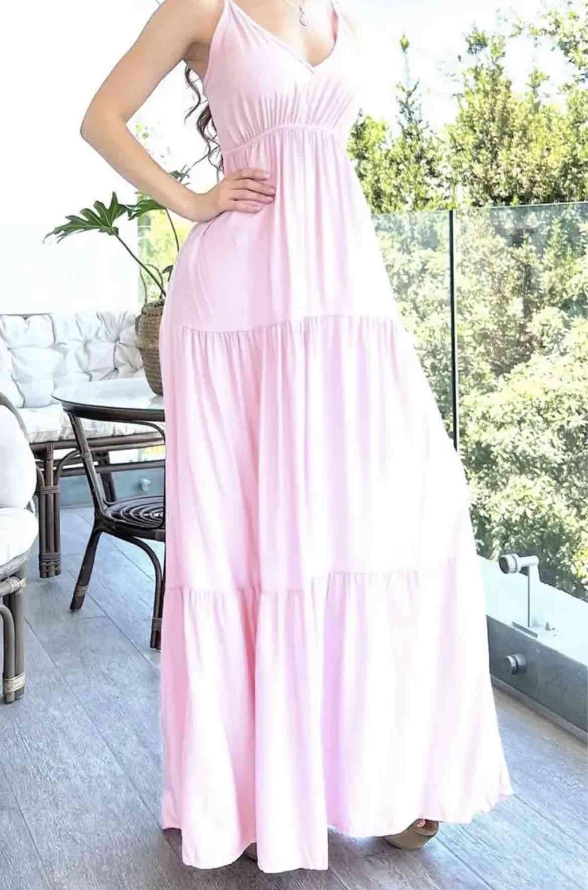 Vestido maxi dress largo rosa claro talla estandar - miniatura 4