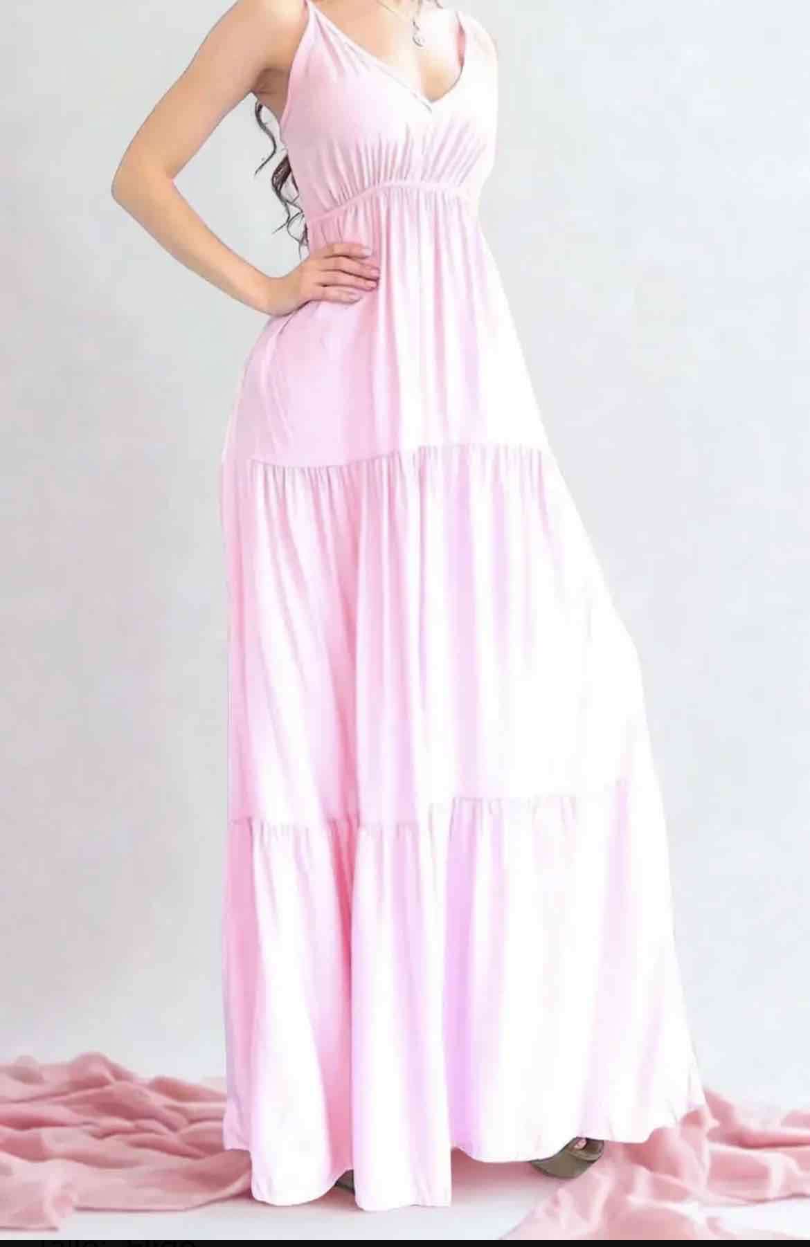 Vestido maxi dress largo rosa claro talla estandar - miniatura 5