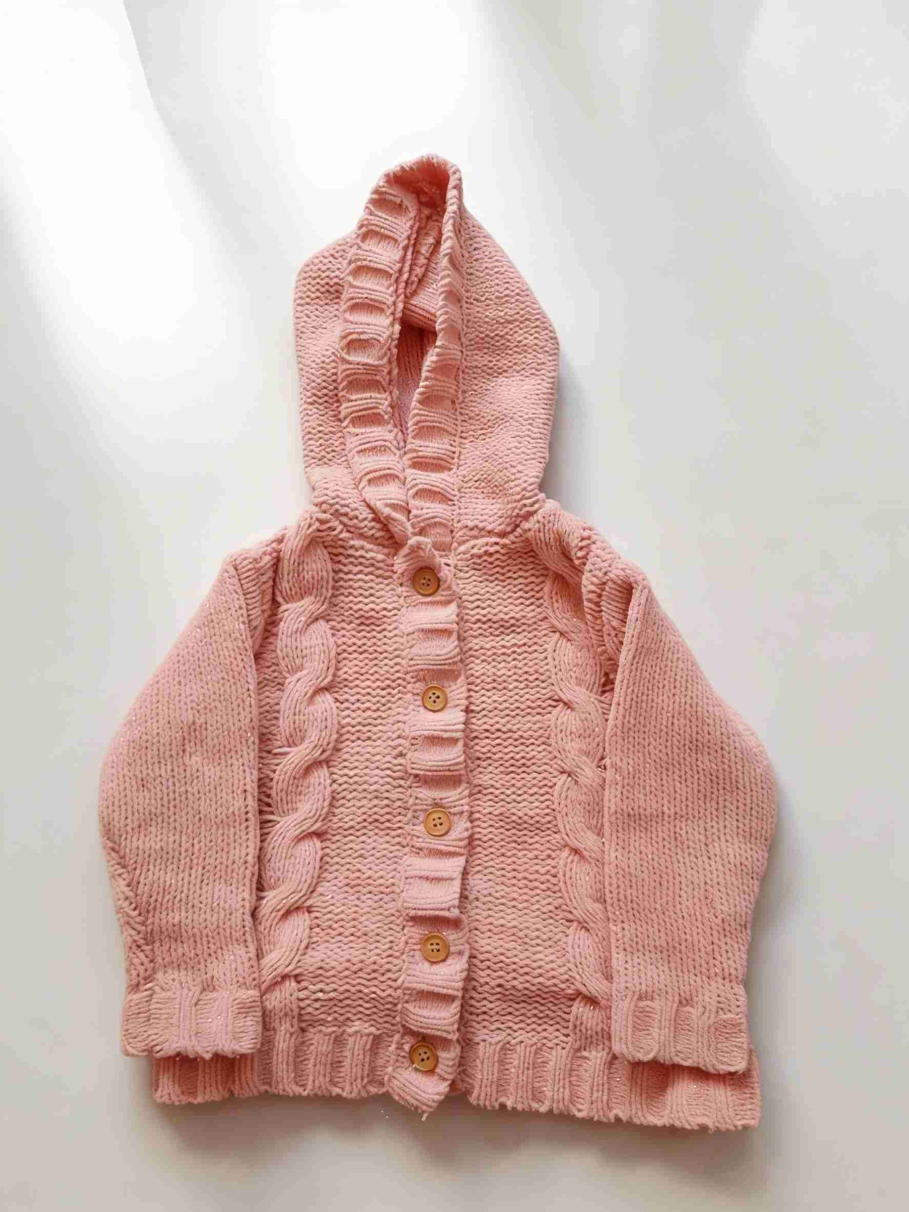Chaqueta rosada de lana para niña con brillos - miniatura 1