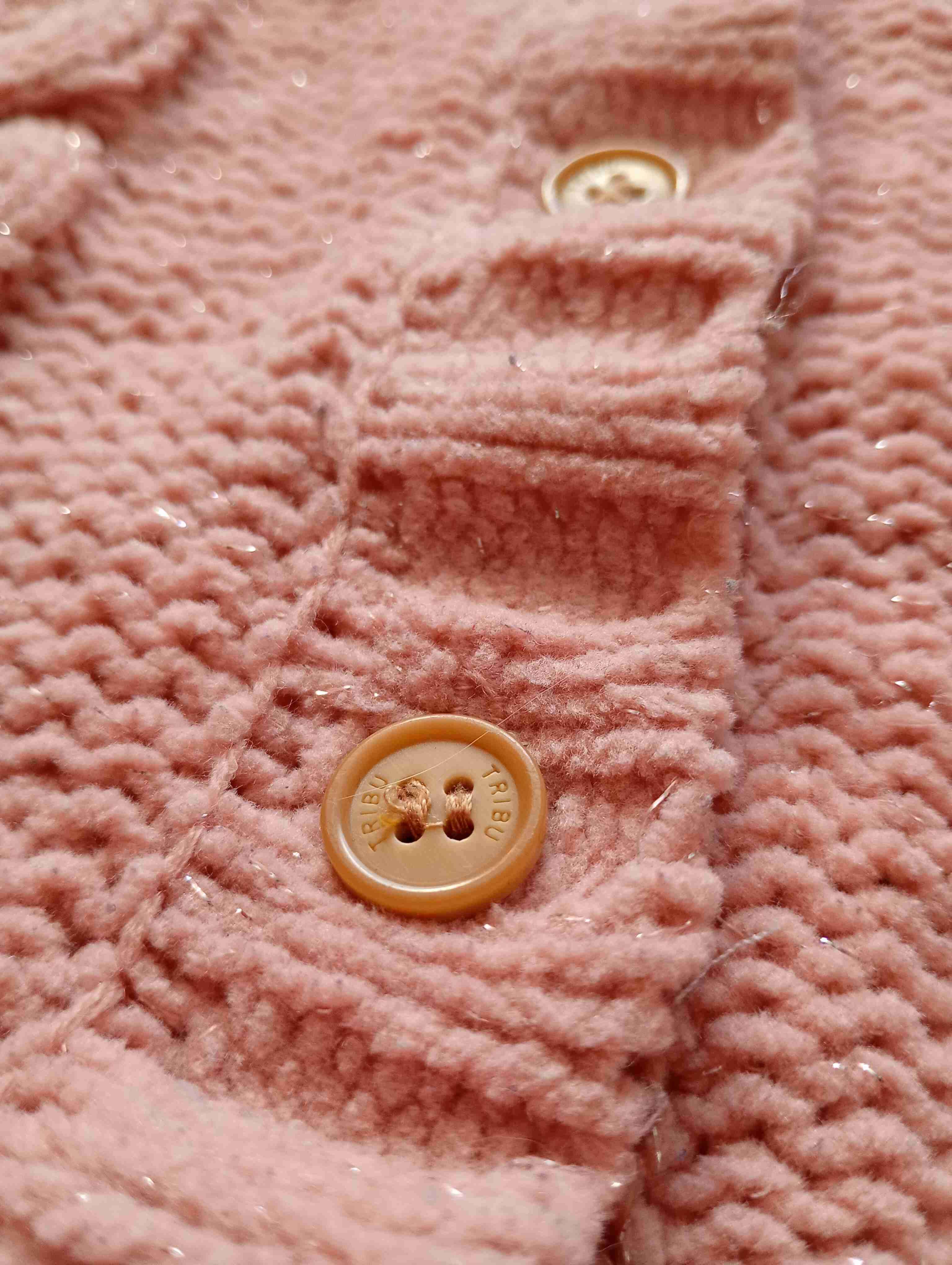 Chaqueta rosada de lana para niña con brillos - miniatura 3